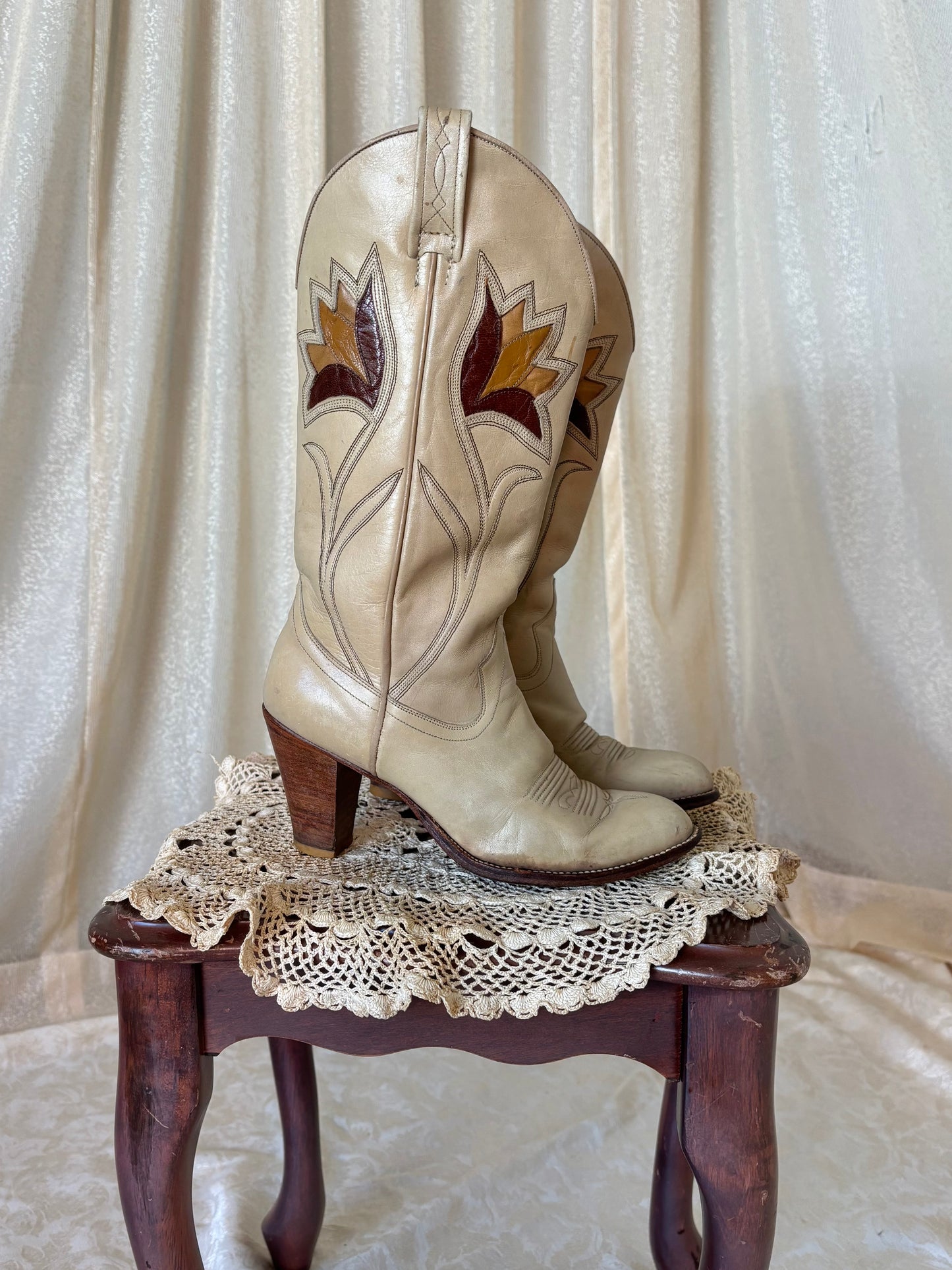 70s Dan Post leather tulip inlay Western boots