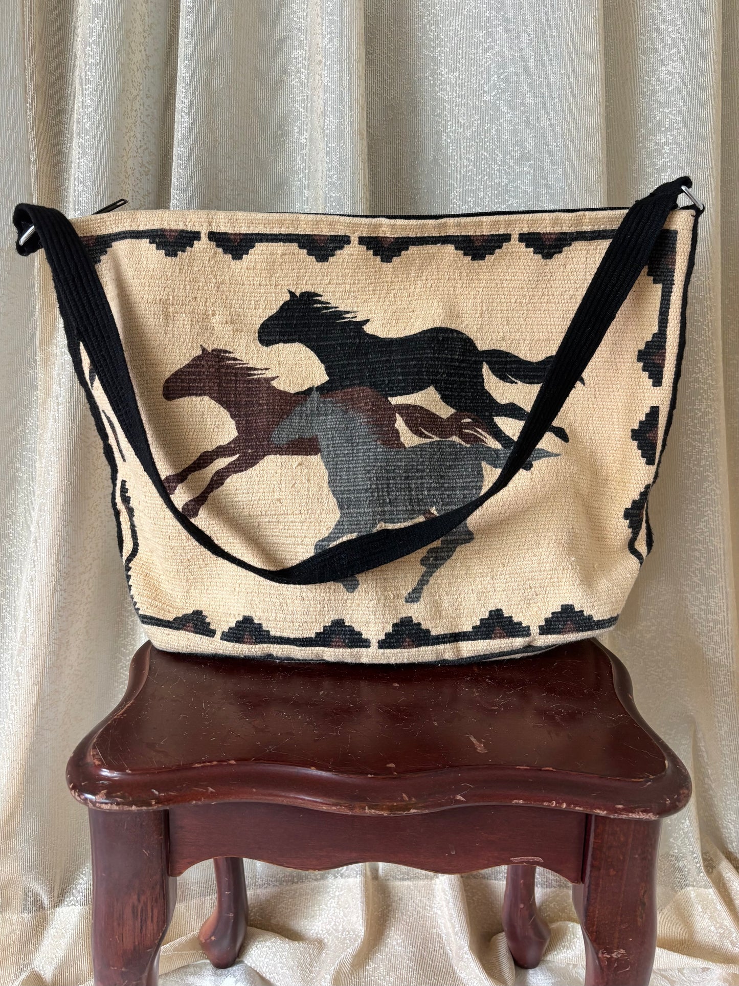 90s woven cotton Western horse tapestry bag