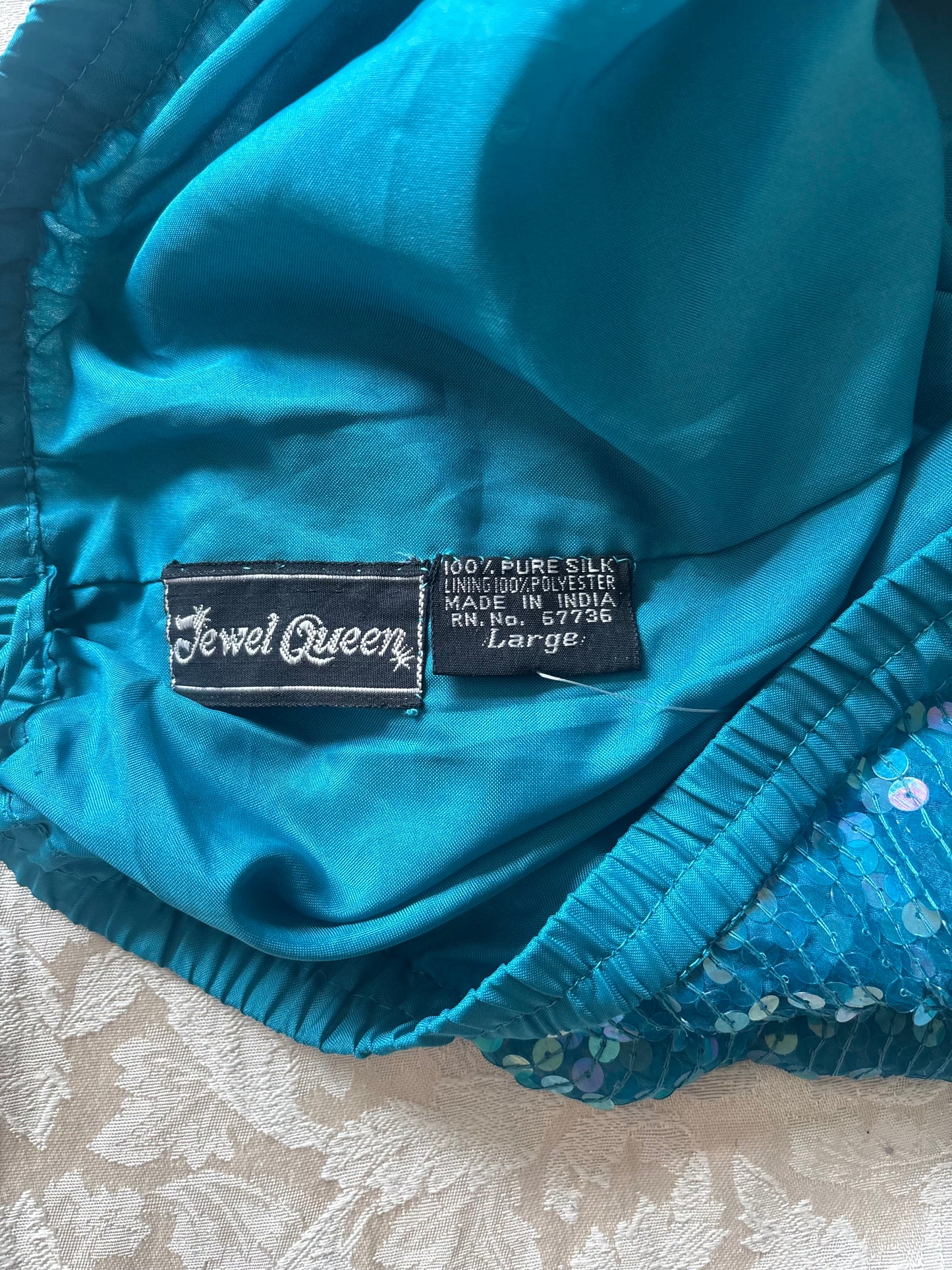 Vintage teal India silk sequin skirt