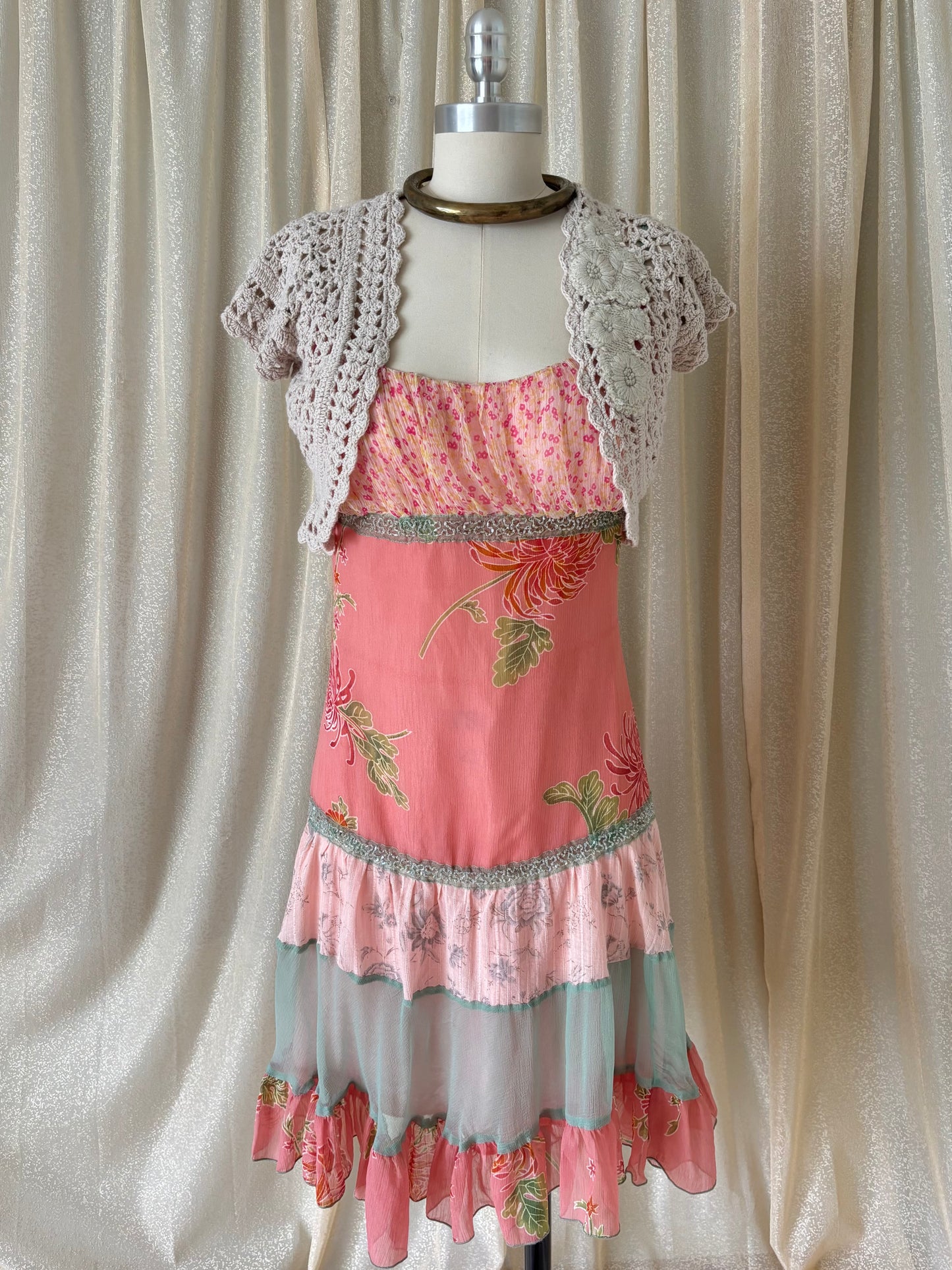 Cotton-blend floral crochet bolero cardigan