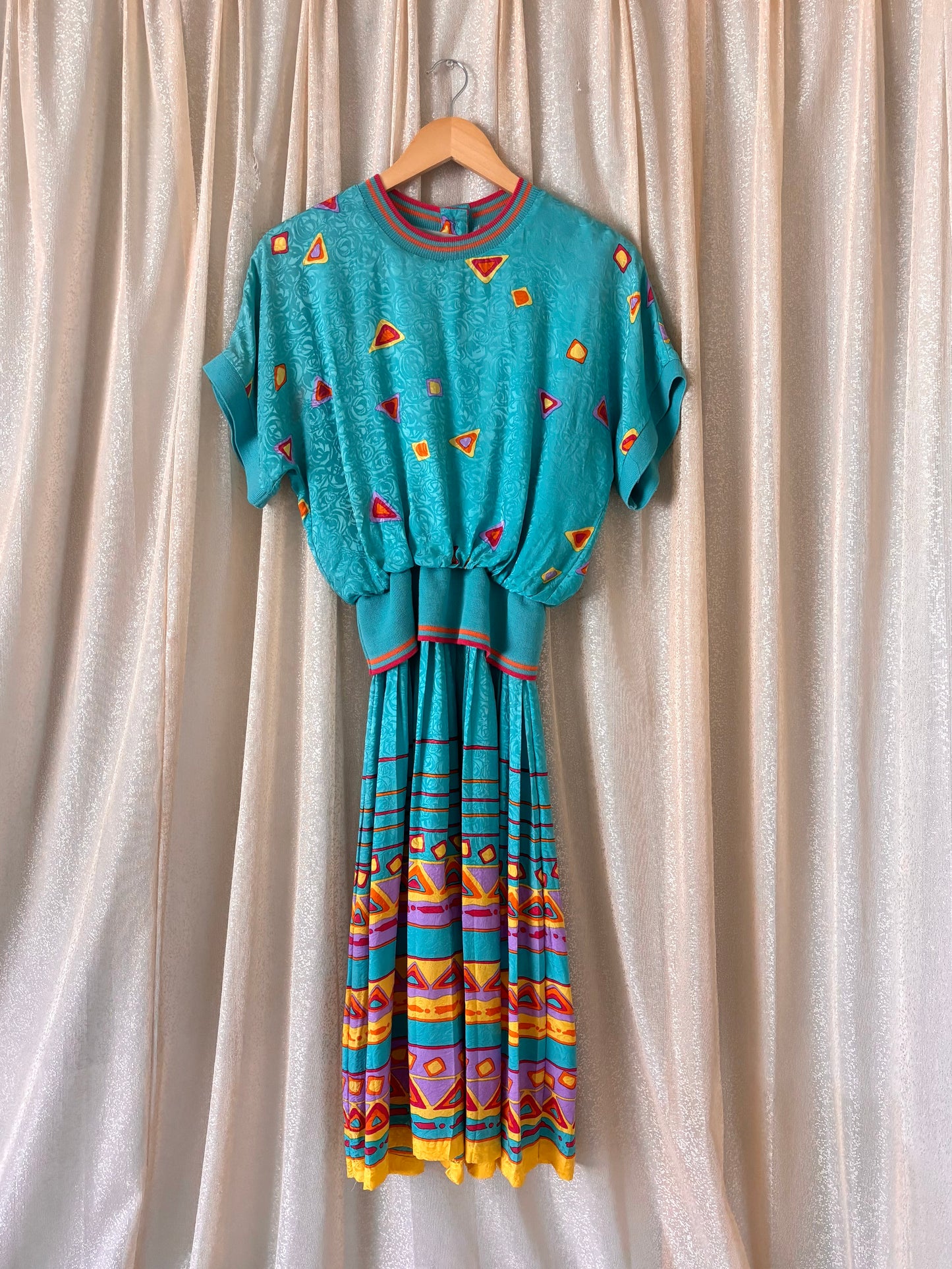 80s Adrianna Papell silk geometric striped dress