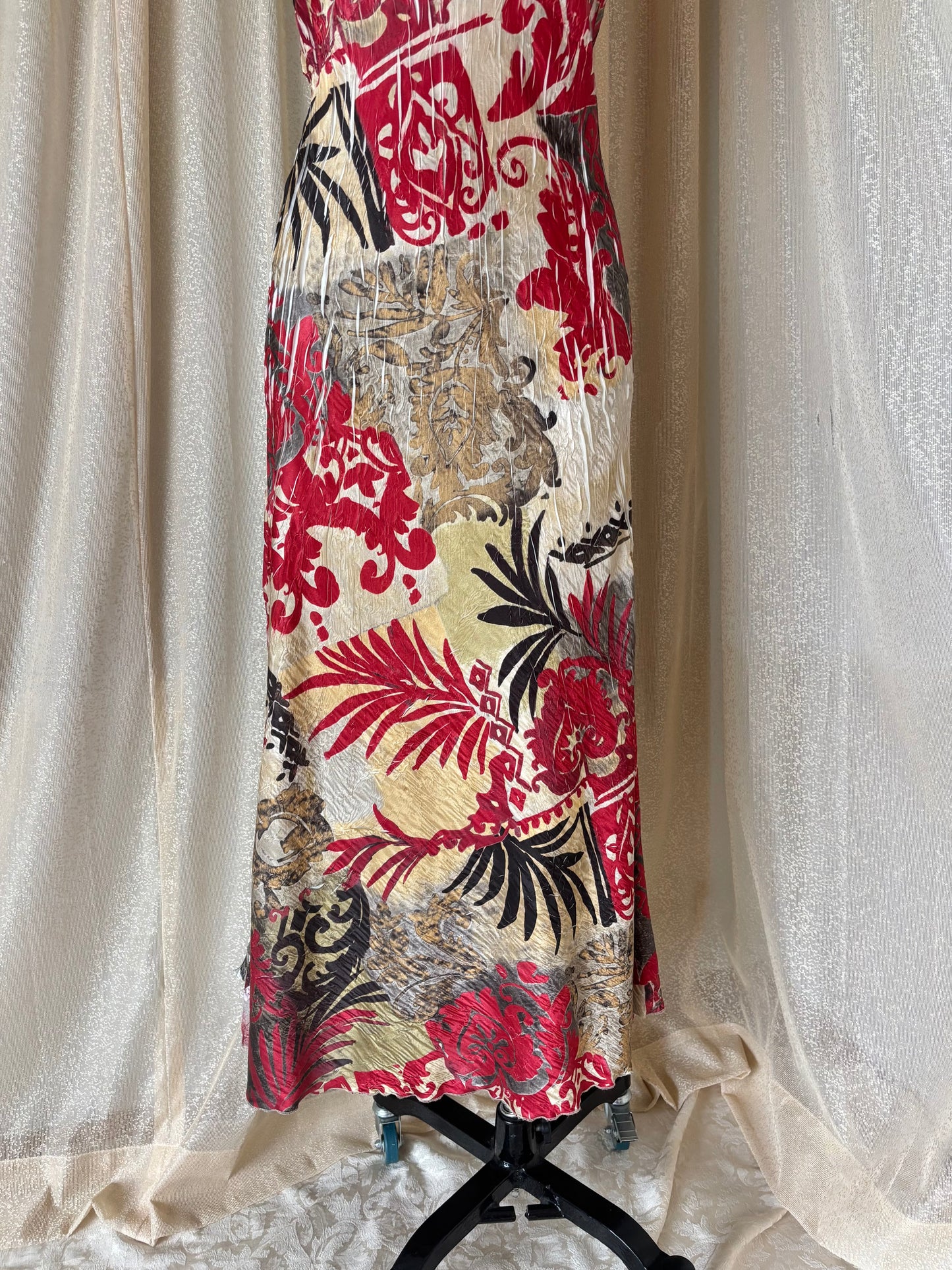 90s Komarov abstract crinkle pleated midi dress