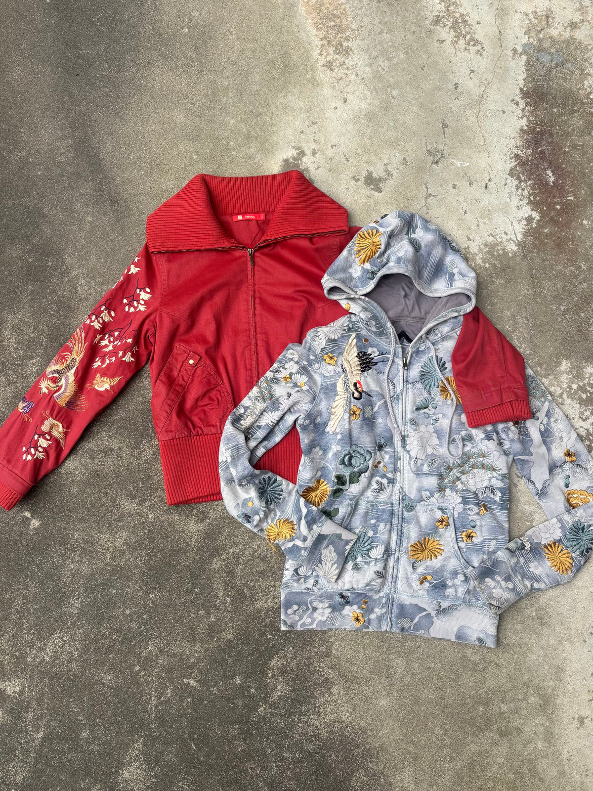 Vintage phoenix embroidered cotton bomber jacket