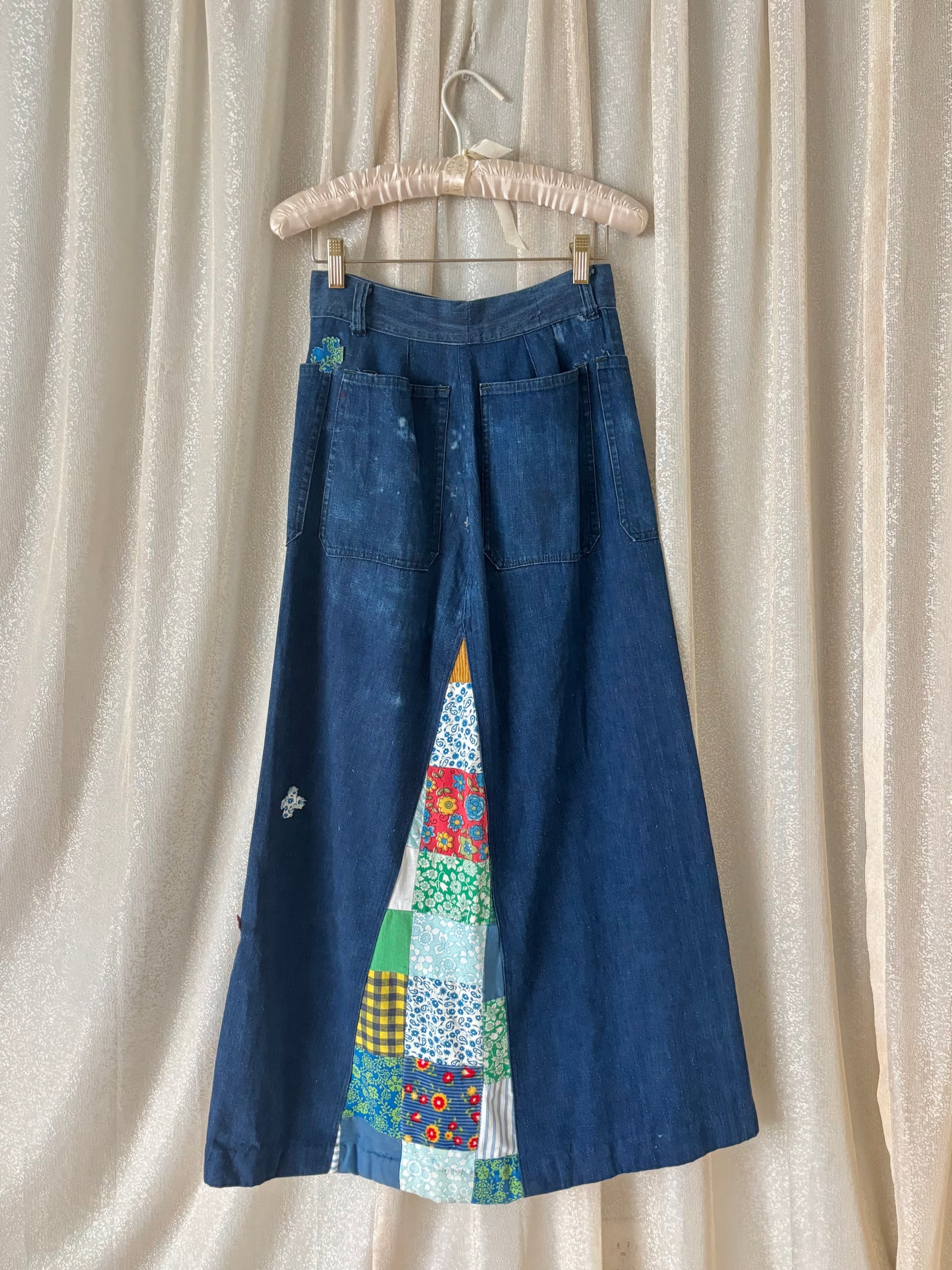 70s homemade denim patchwork maxi skirt