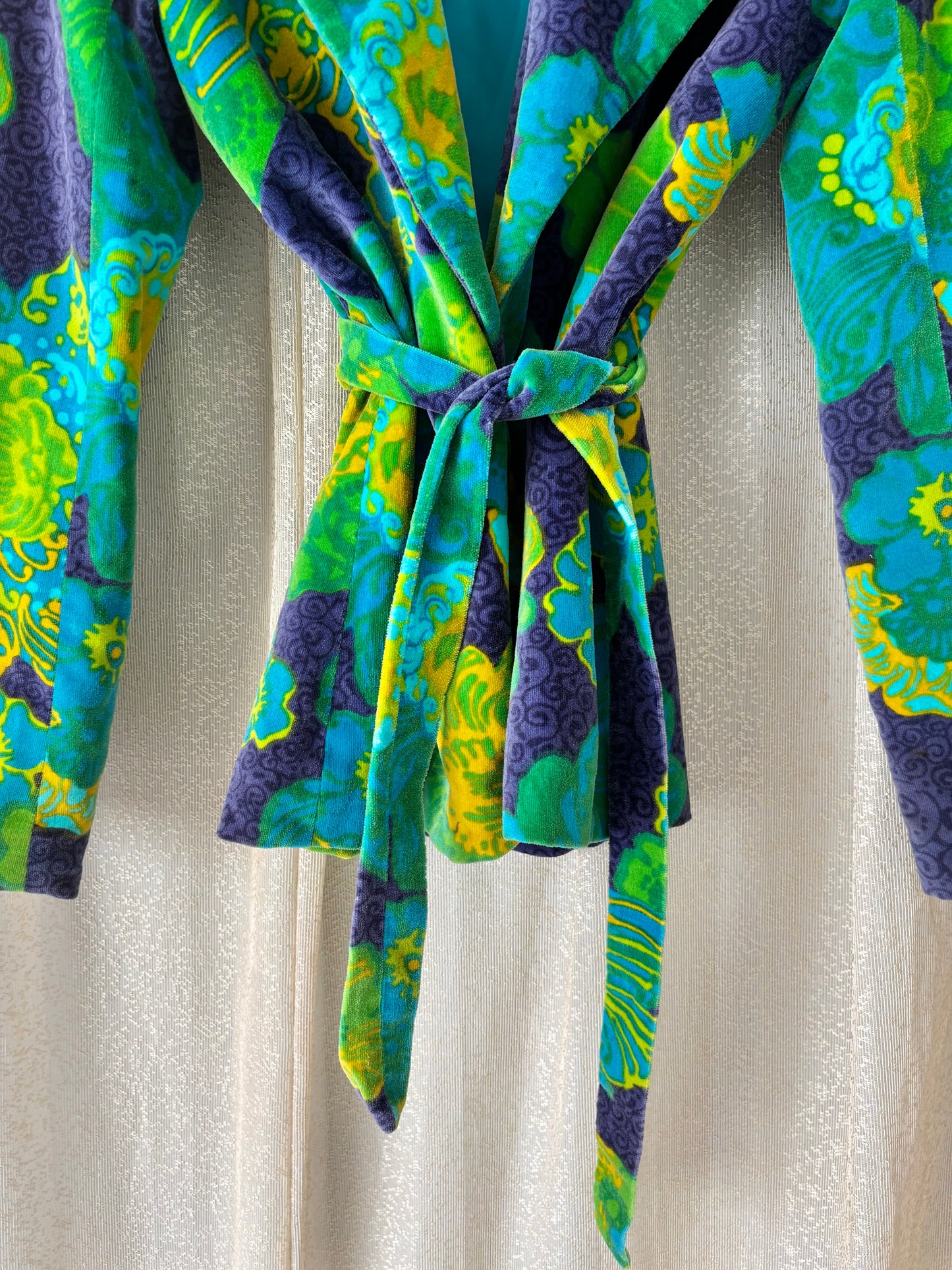 60s velvet floral belted blazer