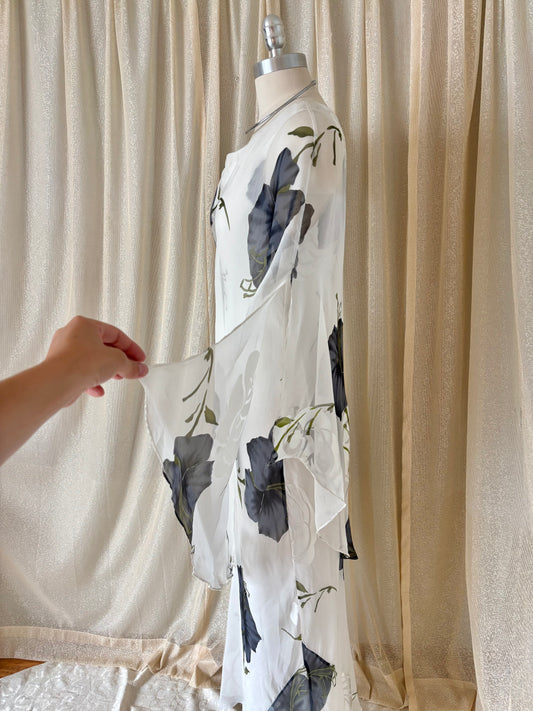 90s floral silk asymmetrical layered dress