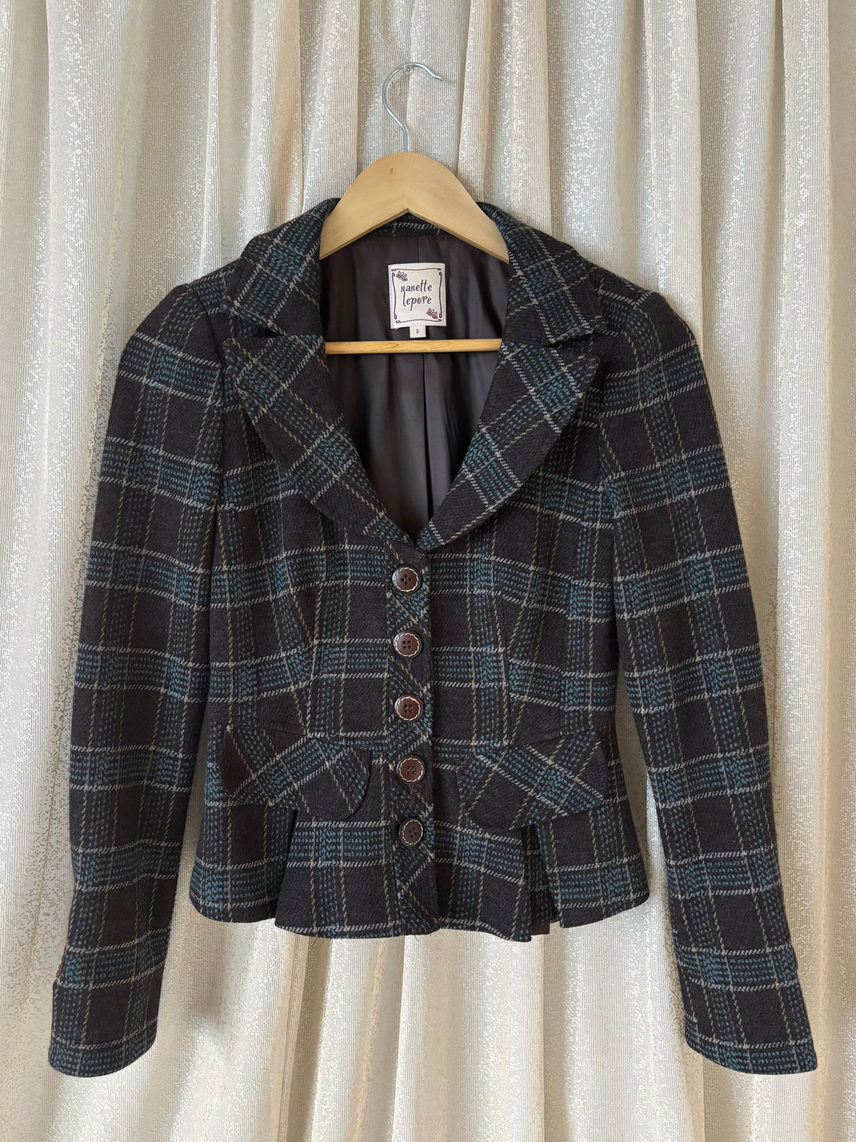 00s Nanette Lepore wool checkered blazer