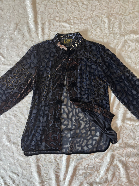 90s silk velvet burnout qipao-style tunic top