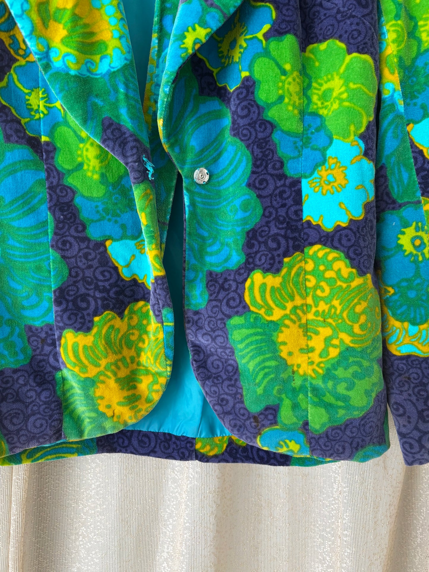 60s velvet floral belted blazer
