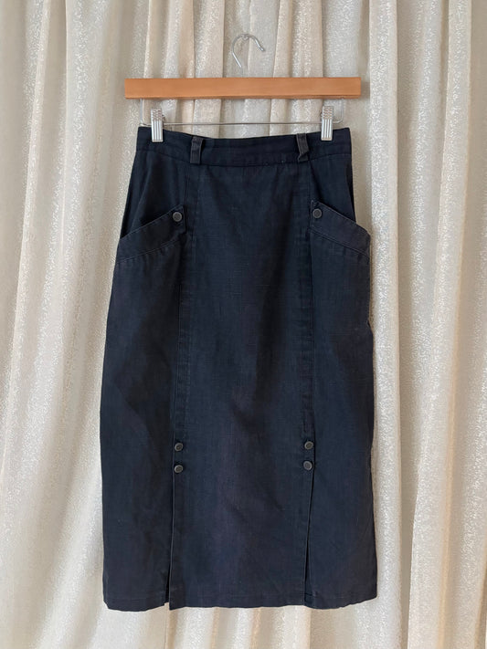 90s ramie & cotton button midi skirt