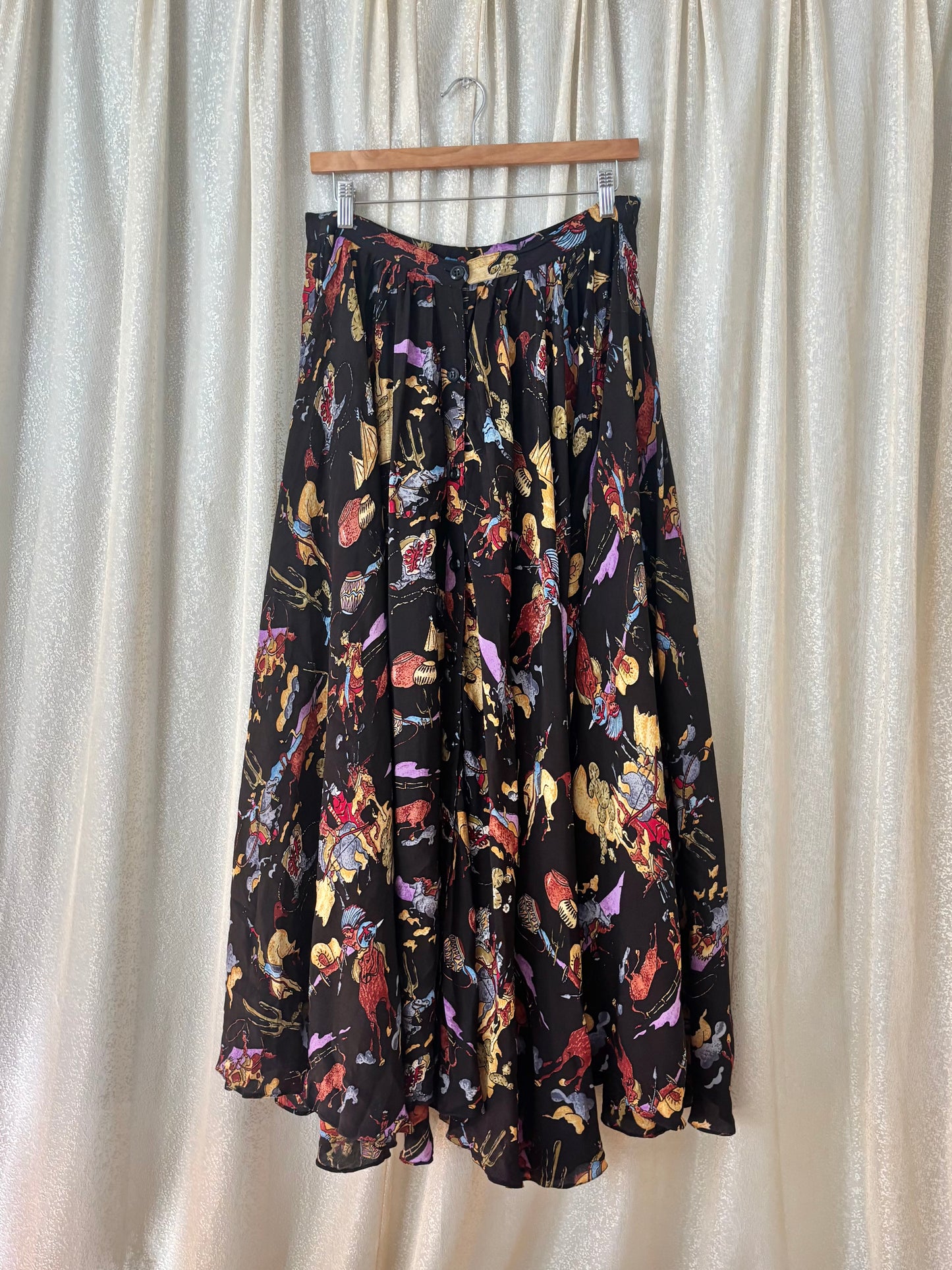 Western print rayon maxi circle skirt