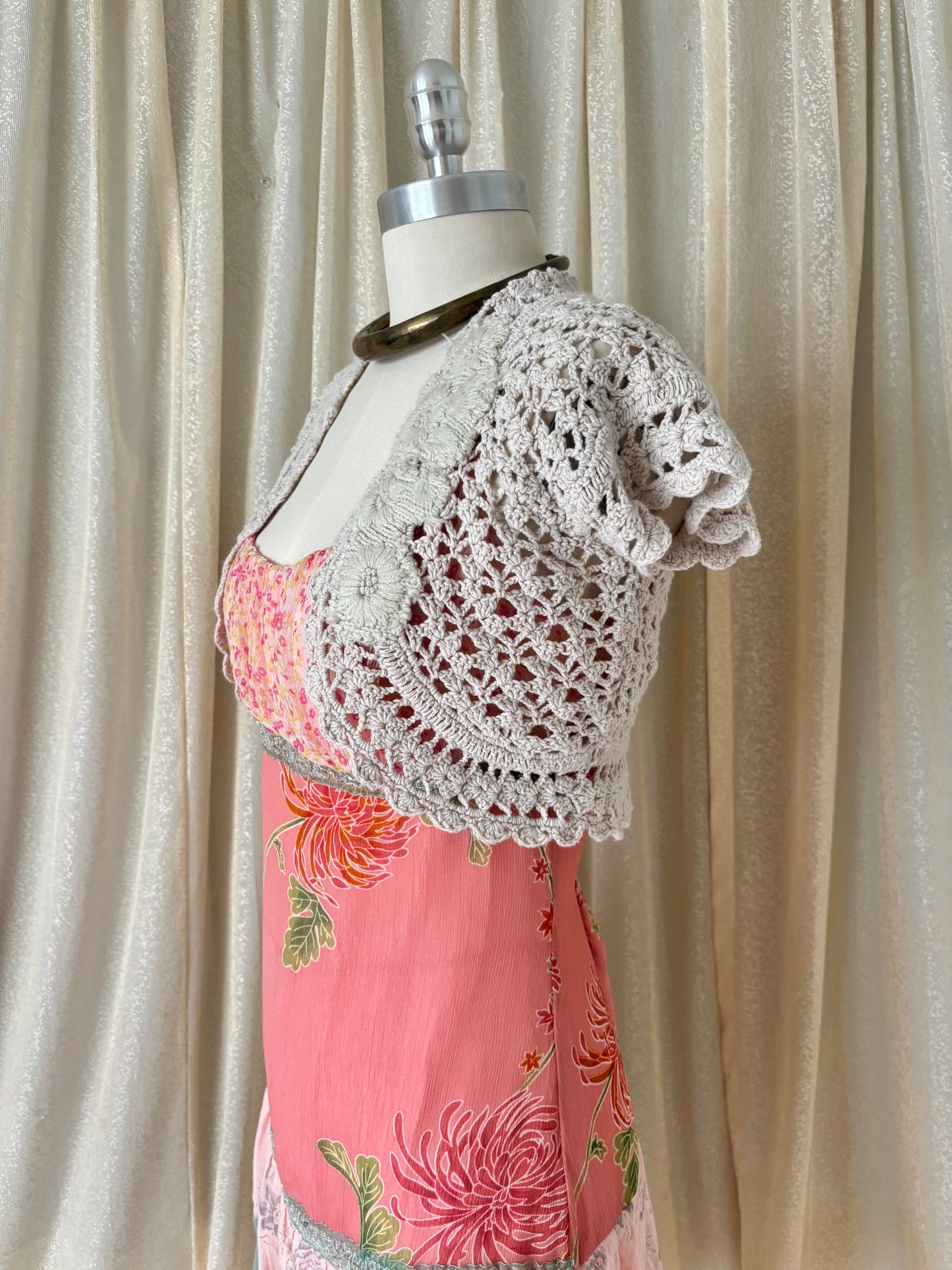 Cotton-blend floral crochet bolero cardigan