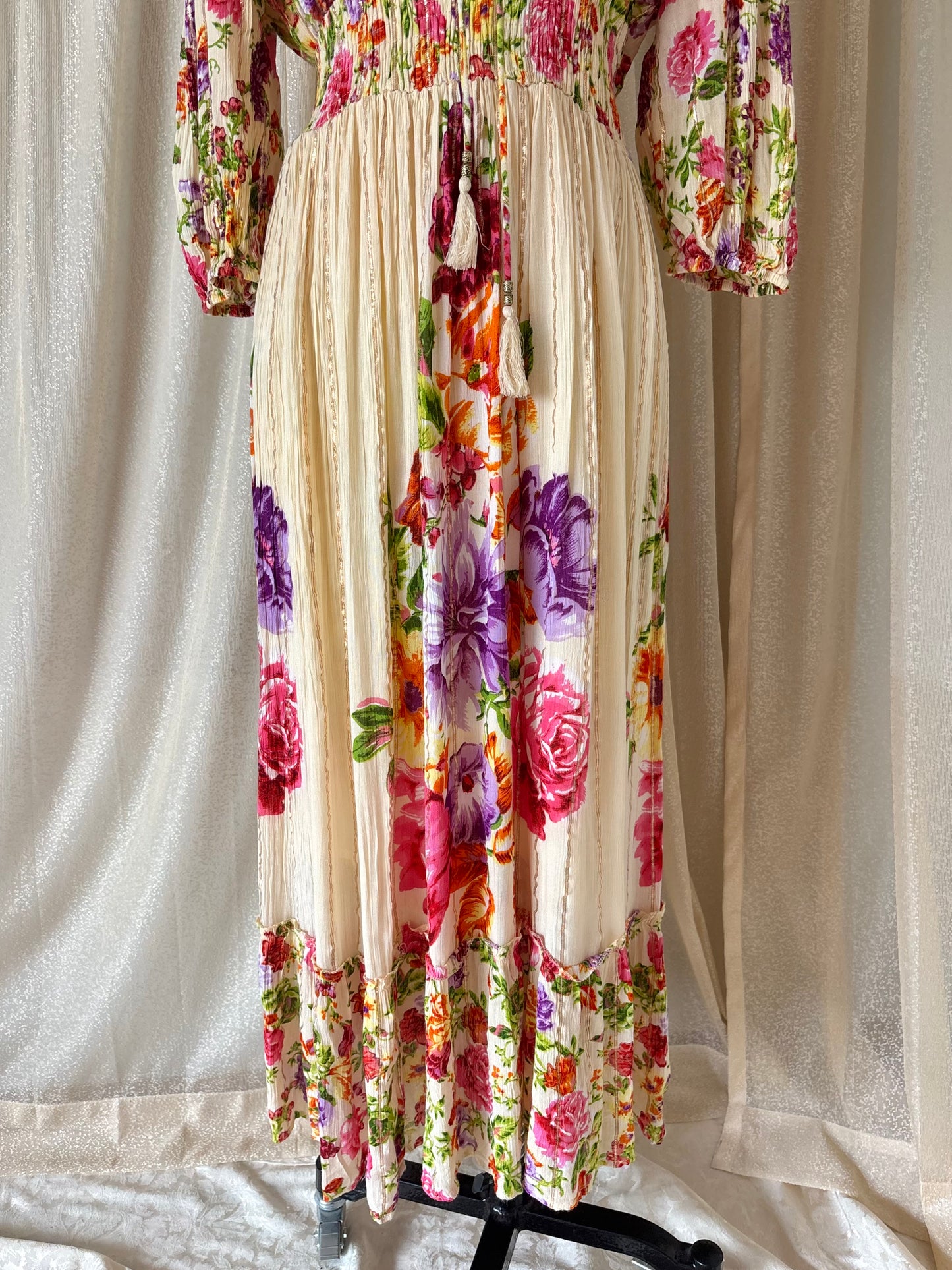 Floral viscose gauze boho maxi dress
