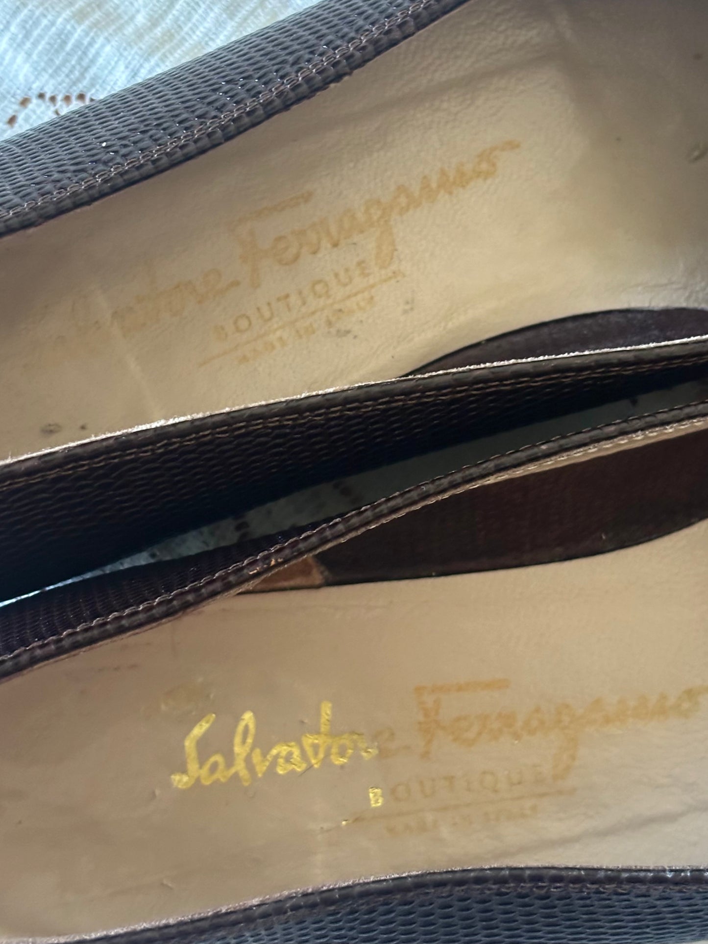 Vintage Ferragamo lizard embossed loafers