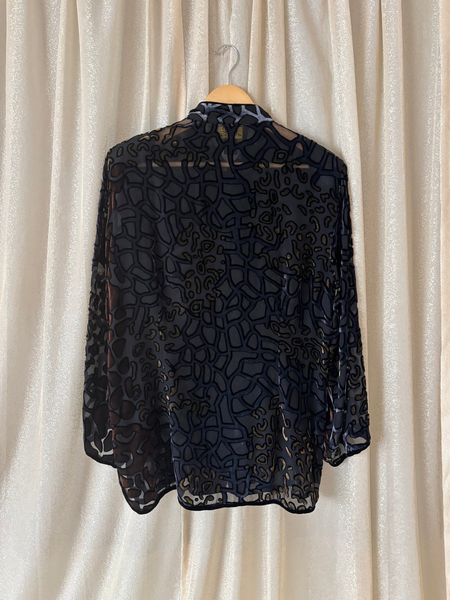 90s silk velvet burnout qipao-style tunic top