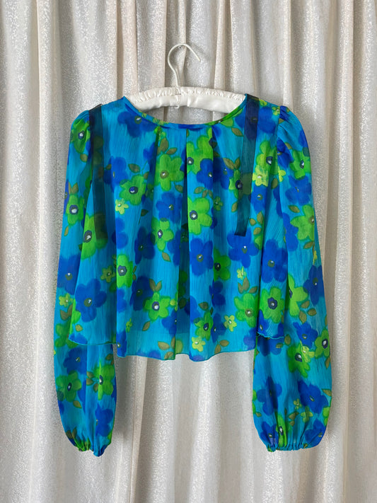 60s sheer floral cropped blouse