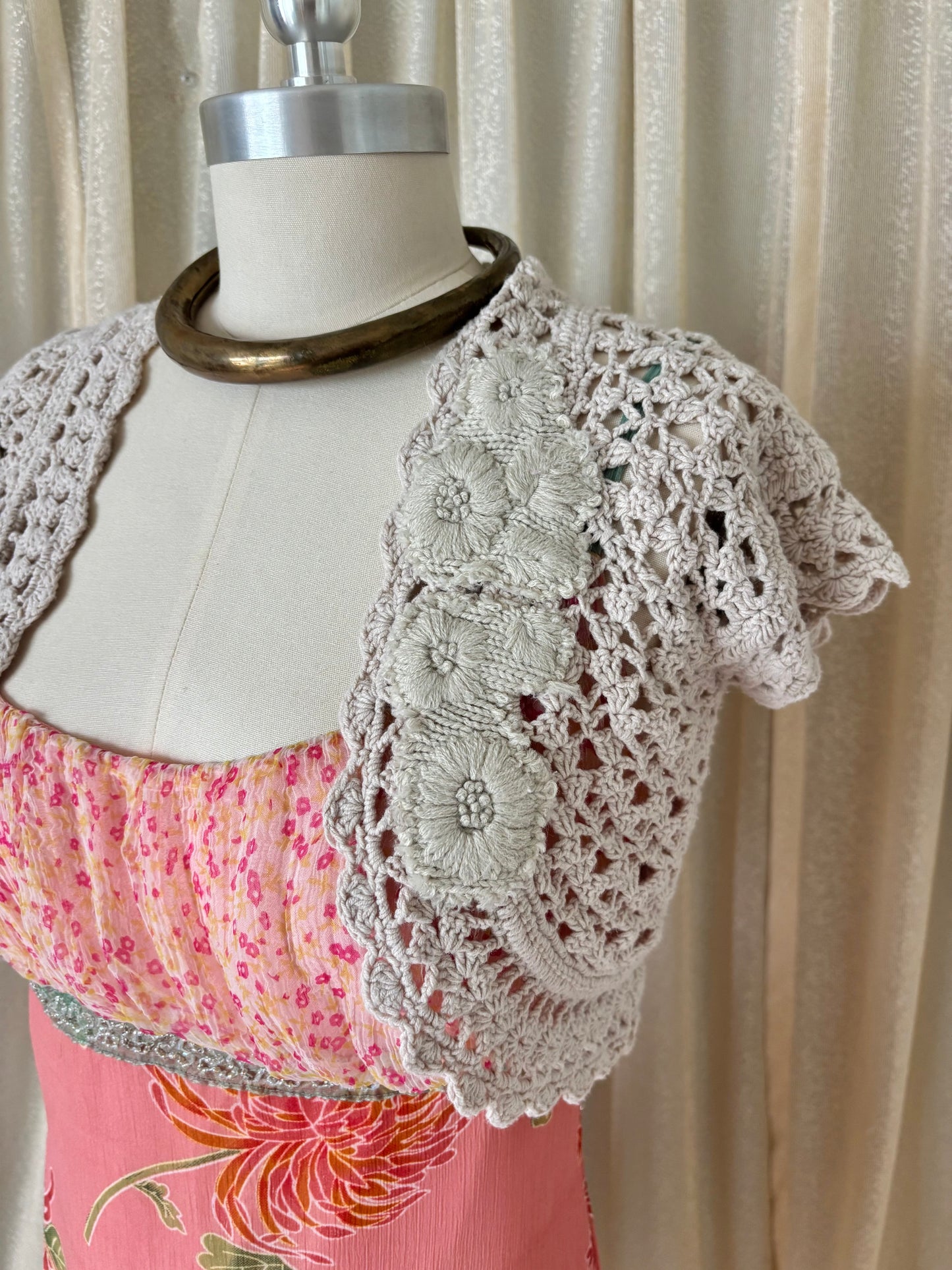 Cotton-blend floral crochet bolero cardigan