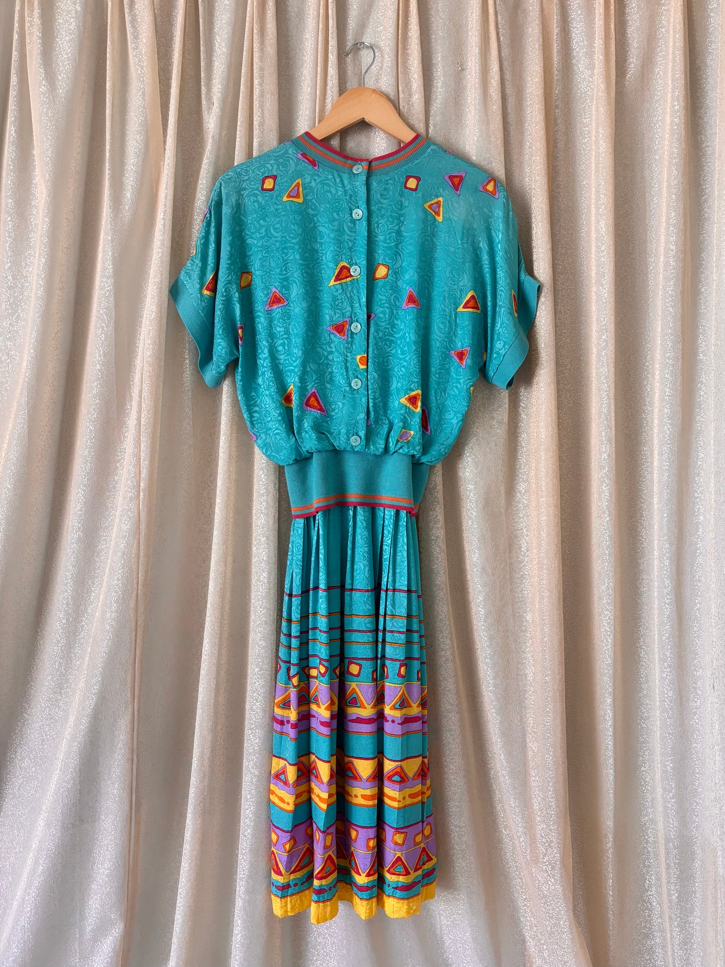 80s Adrianna Papell silk geometric striped dress