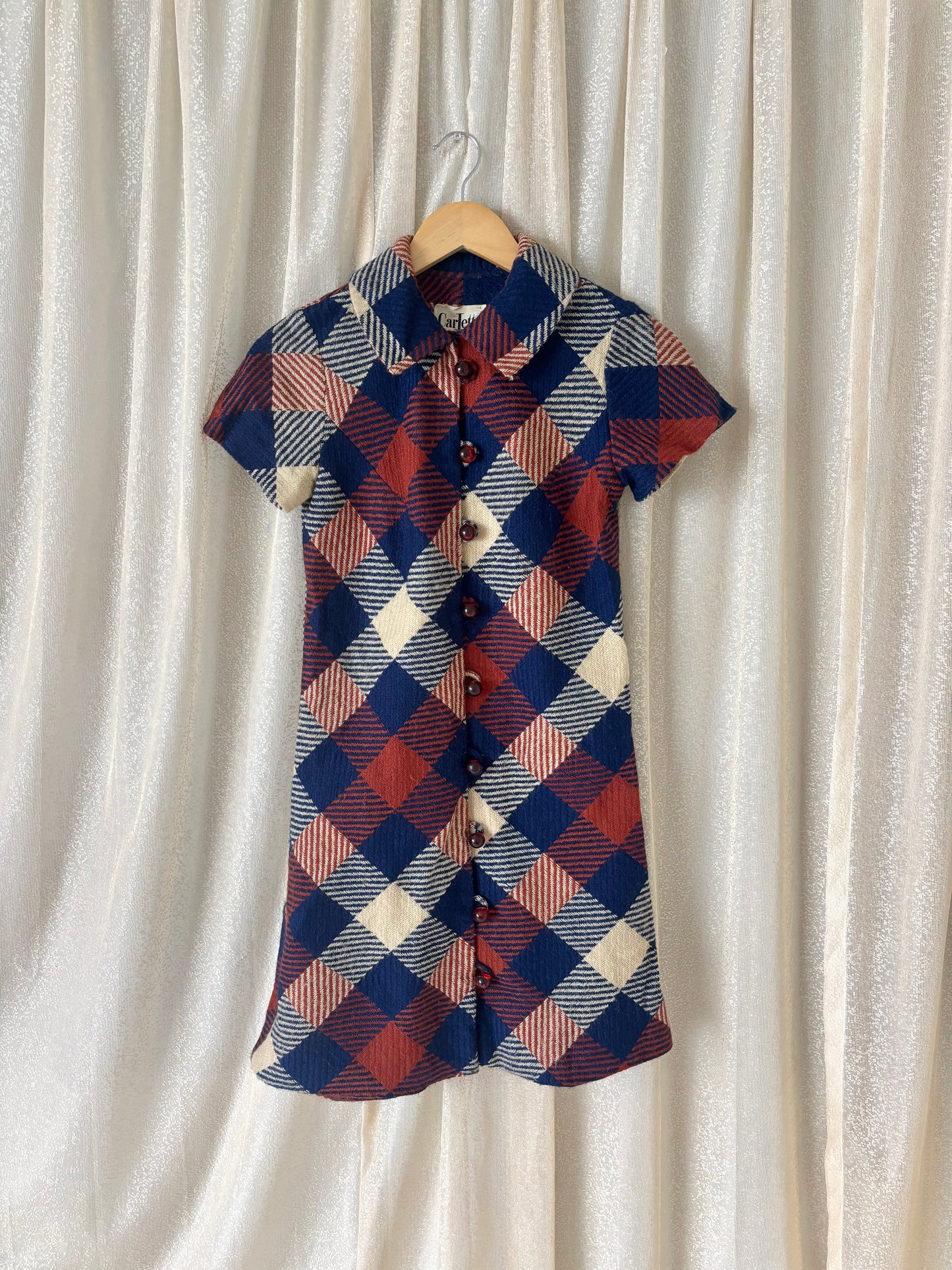 60s mod wool plaid collared dress