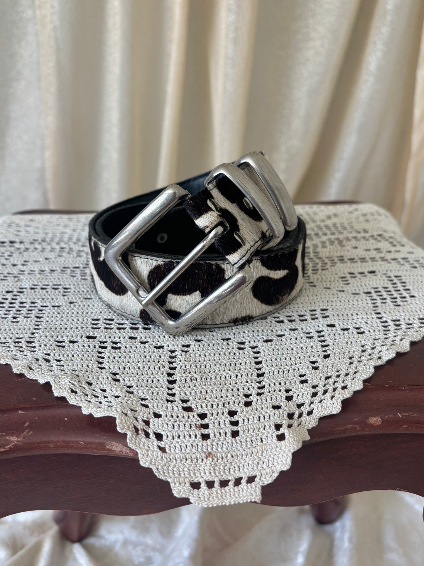 80s hair-on cowhide leather belt