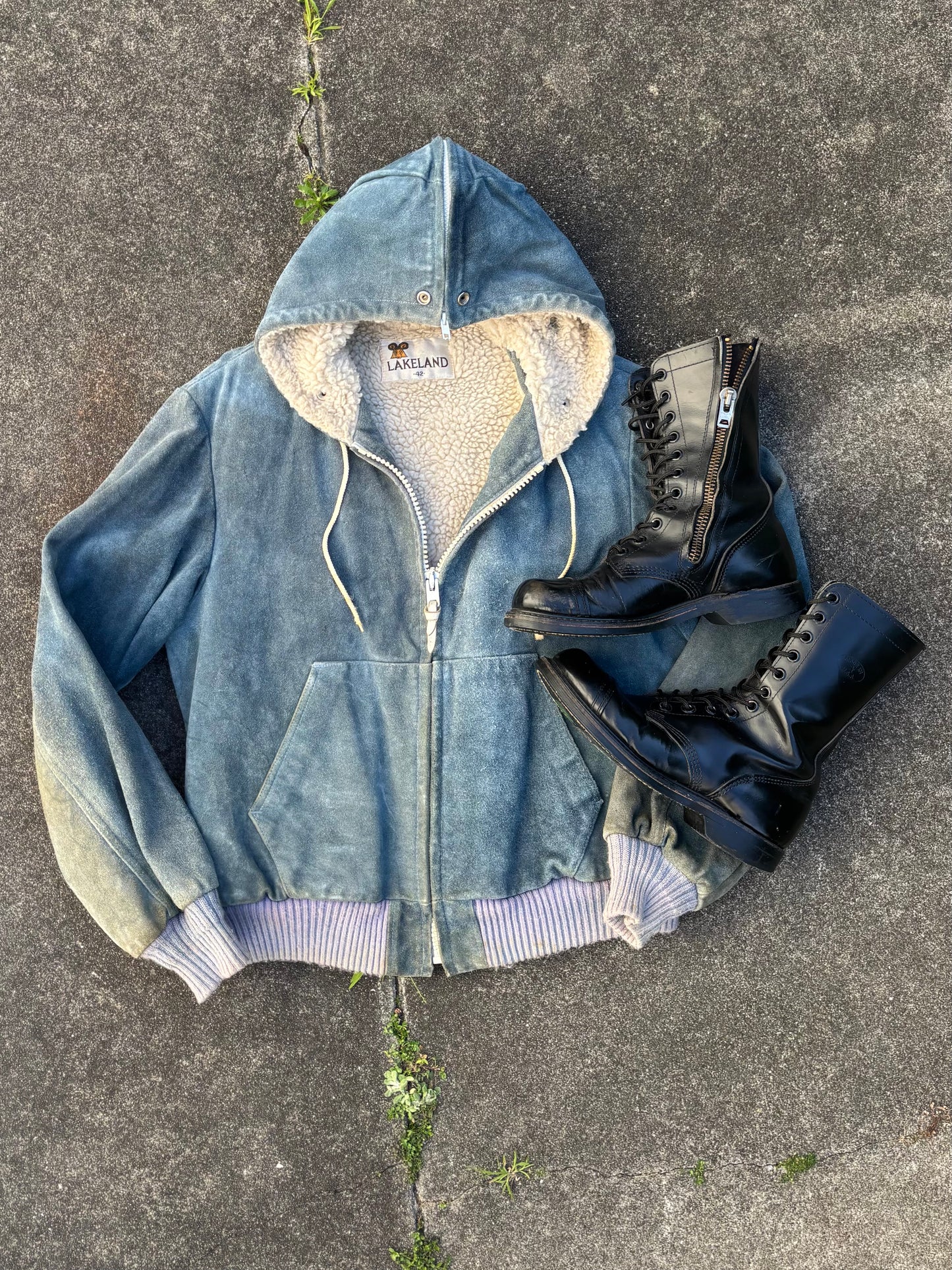 Vintage Lakeland distressed suede sherpa hooded jacket