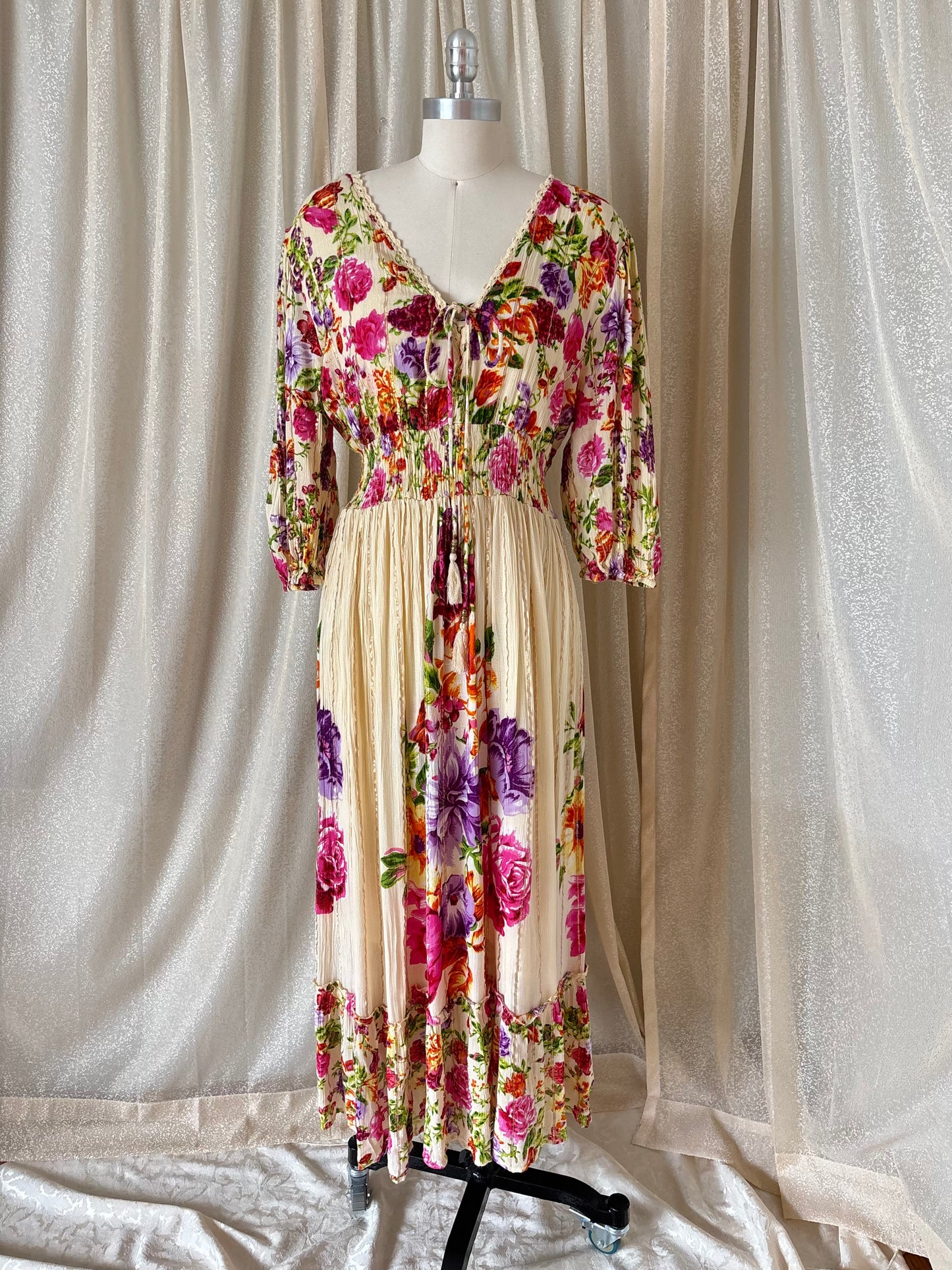 Floral viscose gauze boho maxi dress