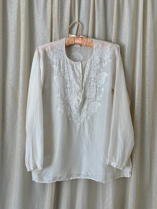 Pure silk handmade sequin embroidered blouse