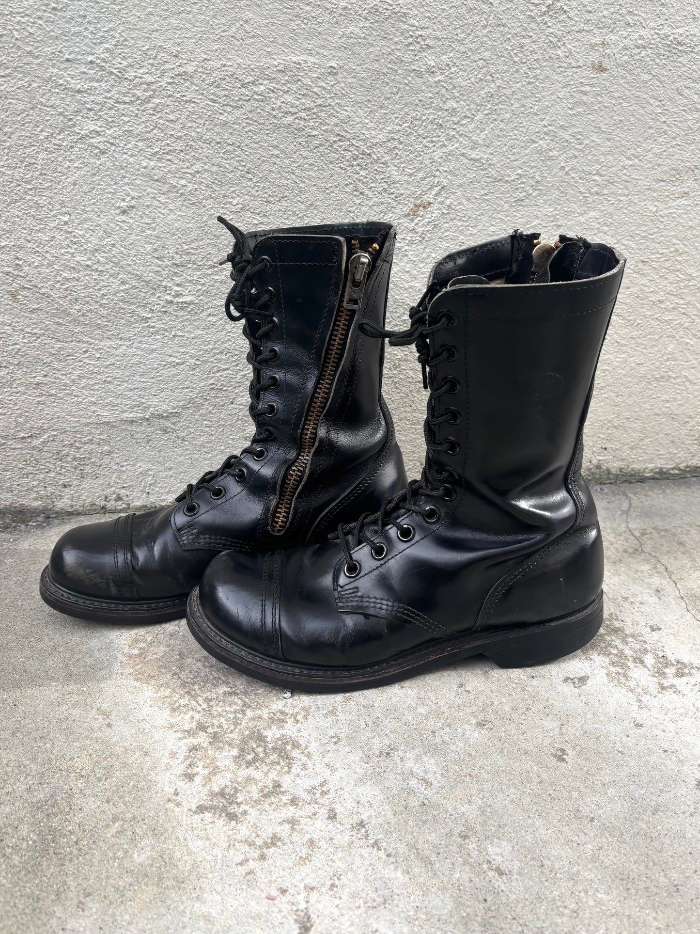 70s diagonal zip lace-up jump boots