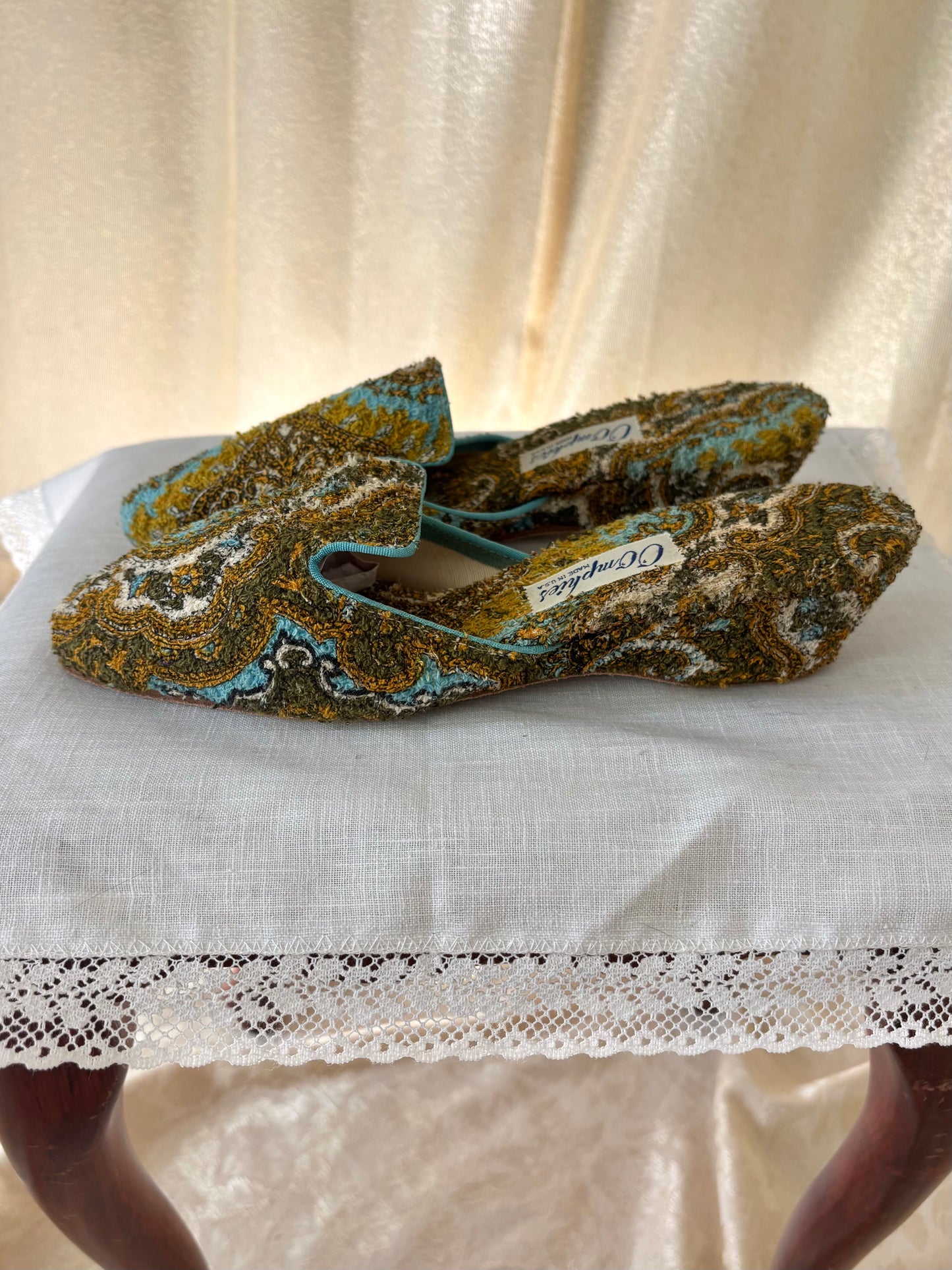 70s Oompies terrycloth paisley tapestry mules
