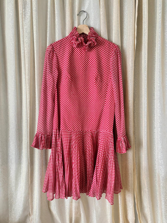 60s/70s checkered accordion pleat dress