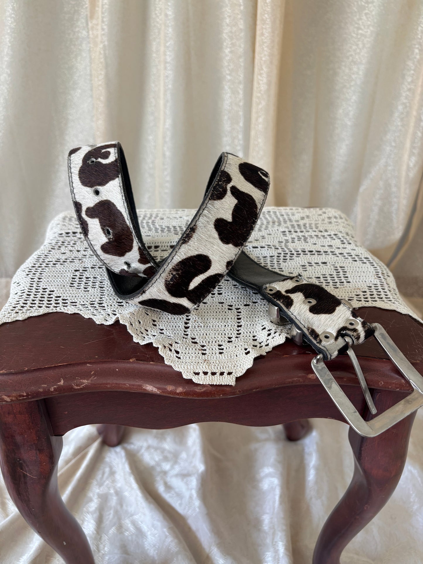 80s hair-on cowhide leather belt