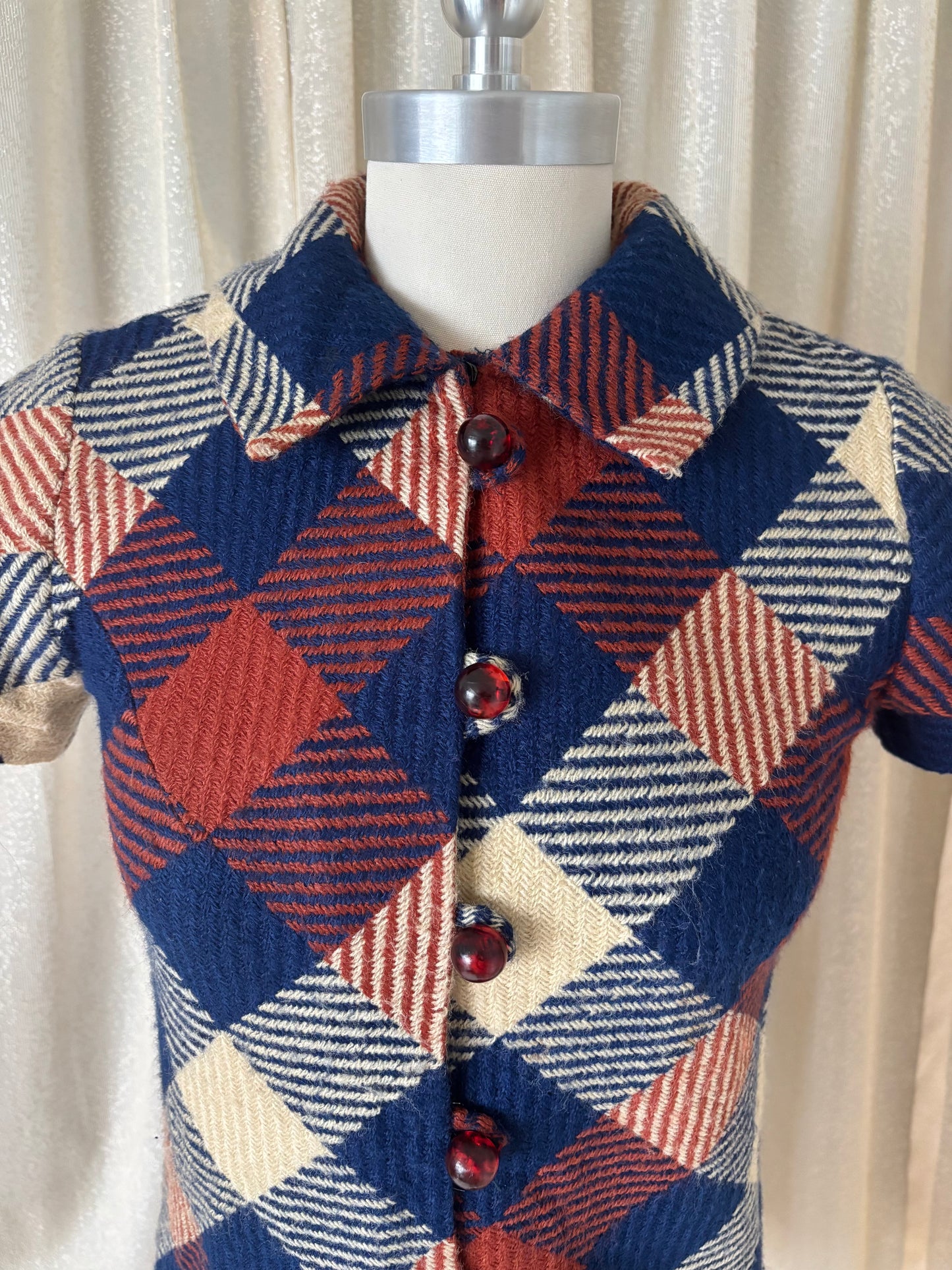 60s mod wool plaid collared dress