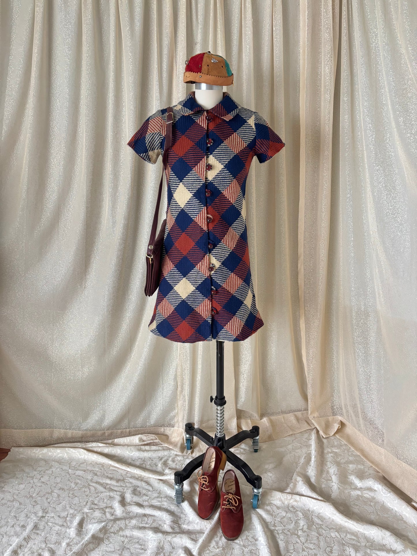 60s mod wool plaid collared dress