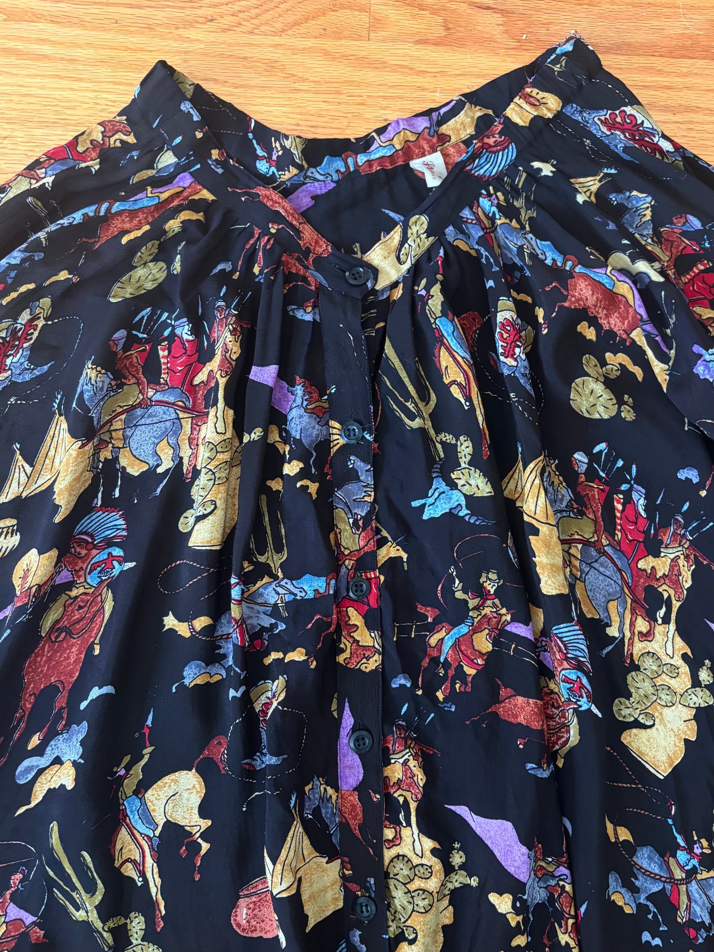 Western print rayon maxi circle skirt