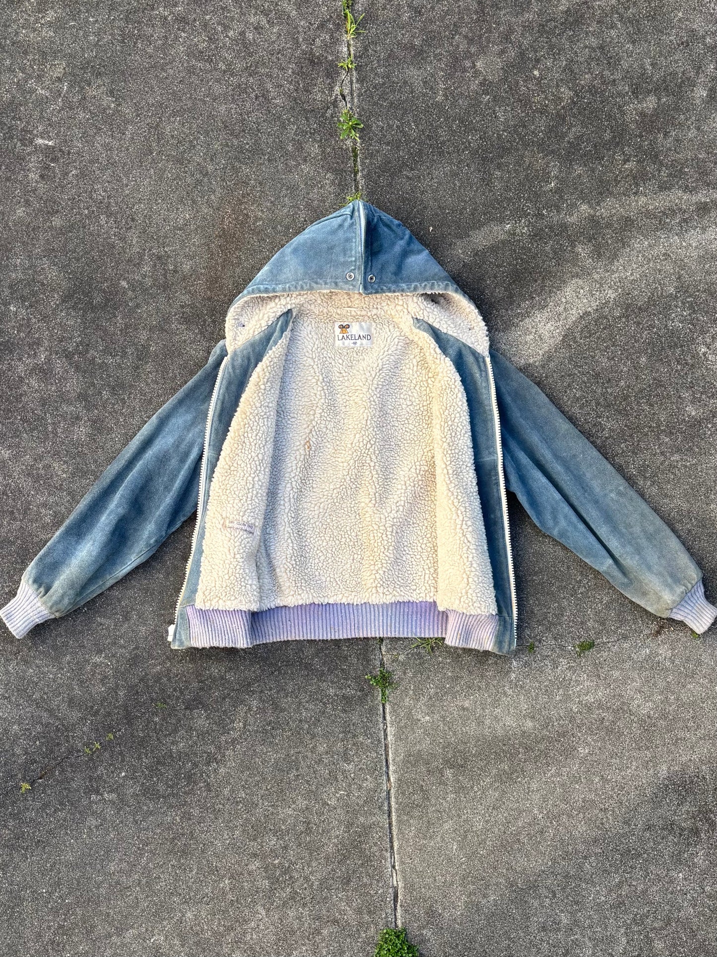 Vintage Lakeland distressed suede sherpa hooded jacket