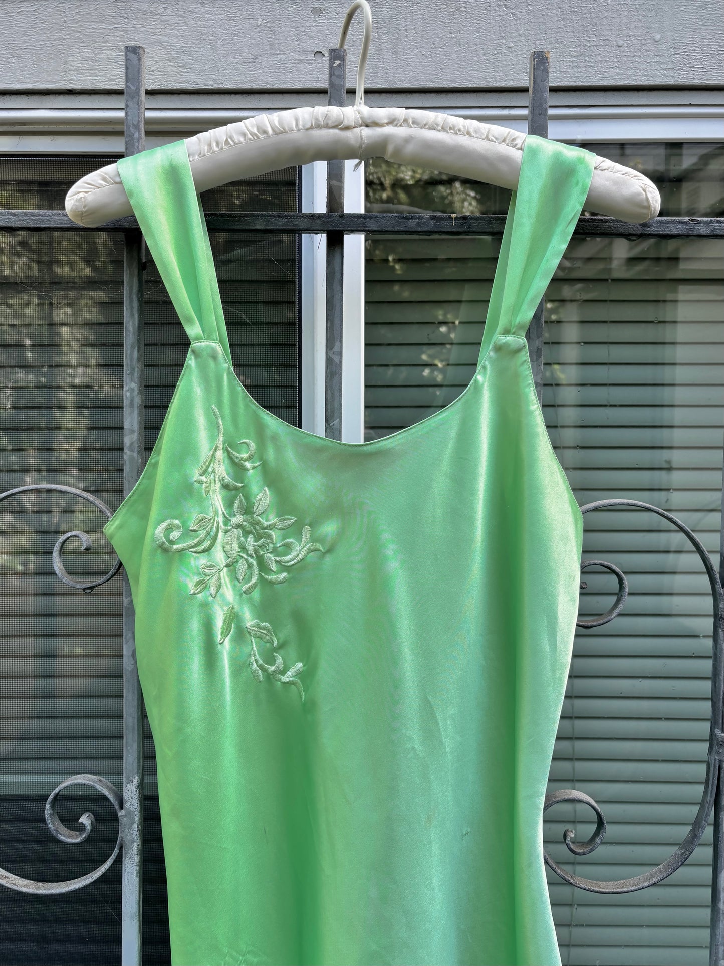 80s green floral slip