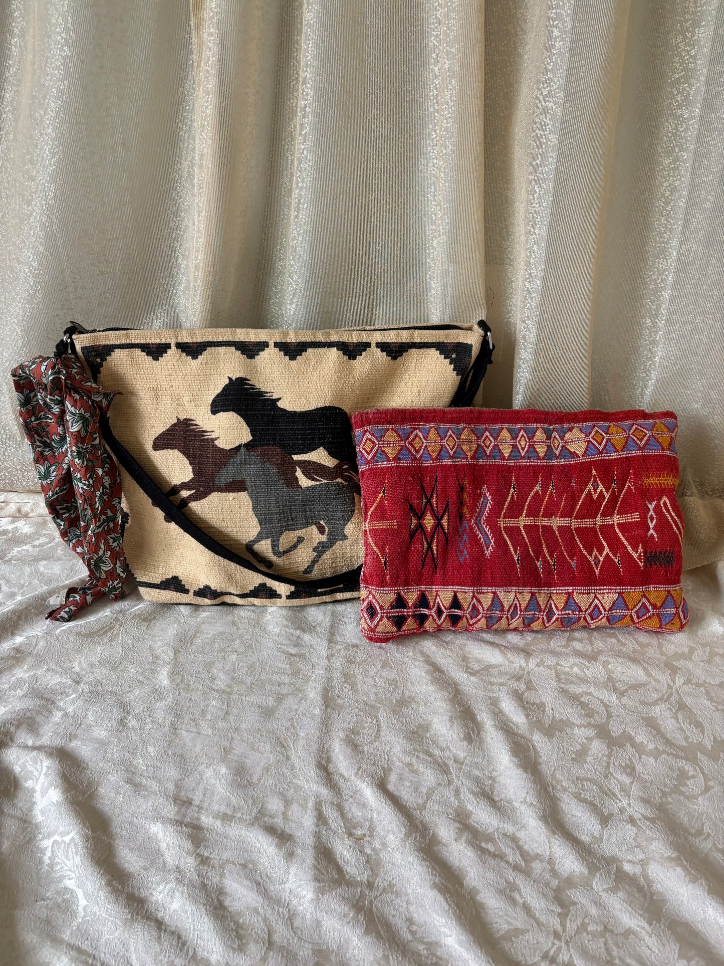 90s woven cotton Western horse tapestry bag