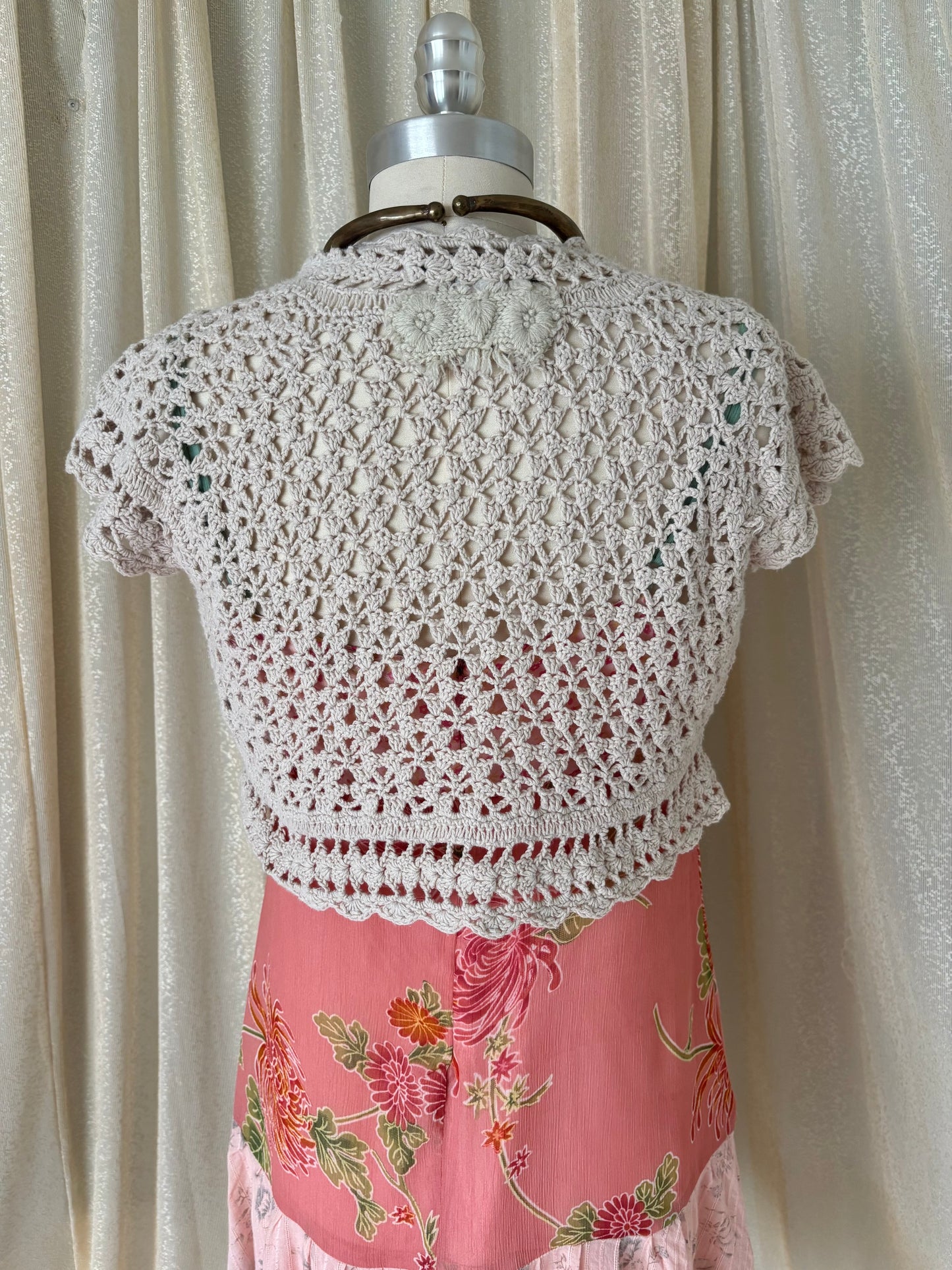 Cotton-blend floral crochet bolero cardigan