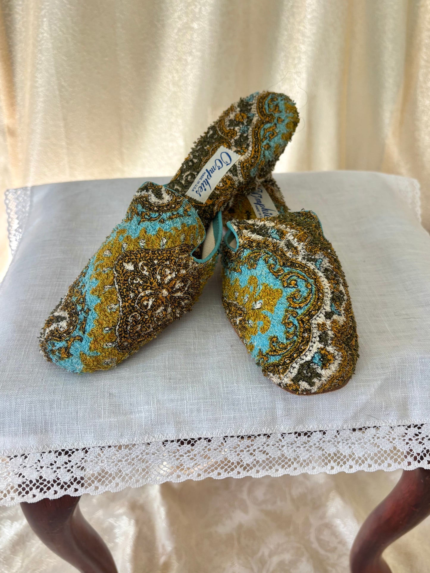 70s Oompies terrycloth paisley tapestry mules