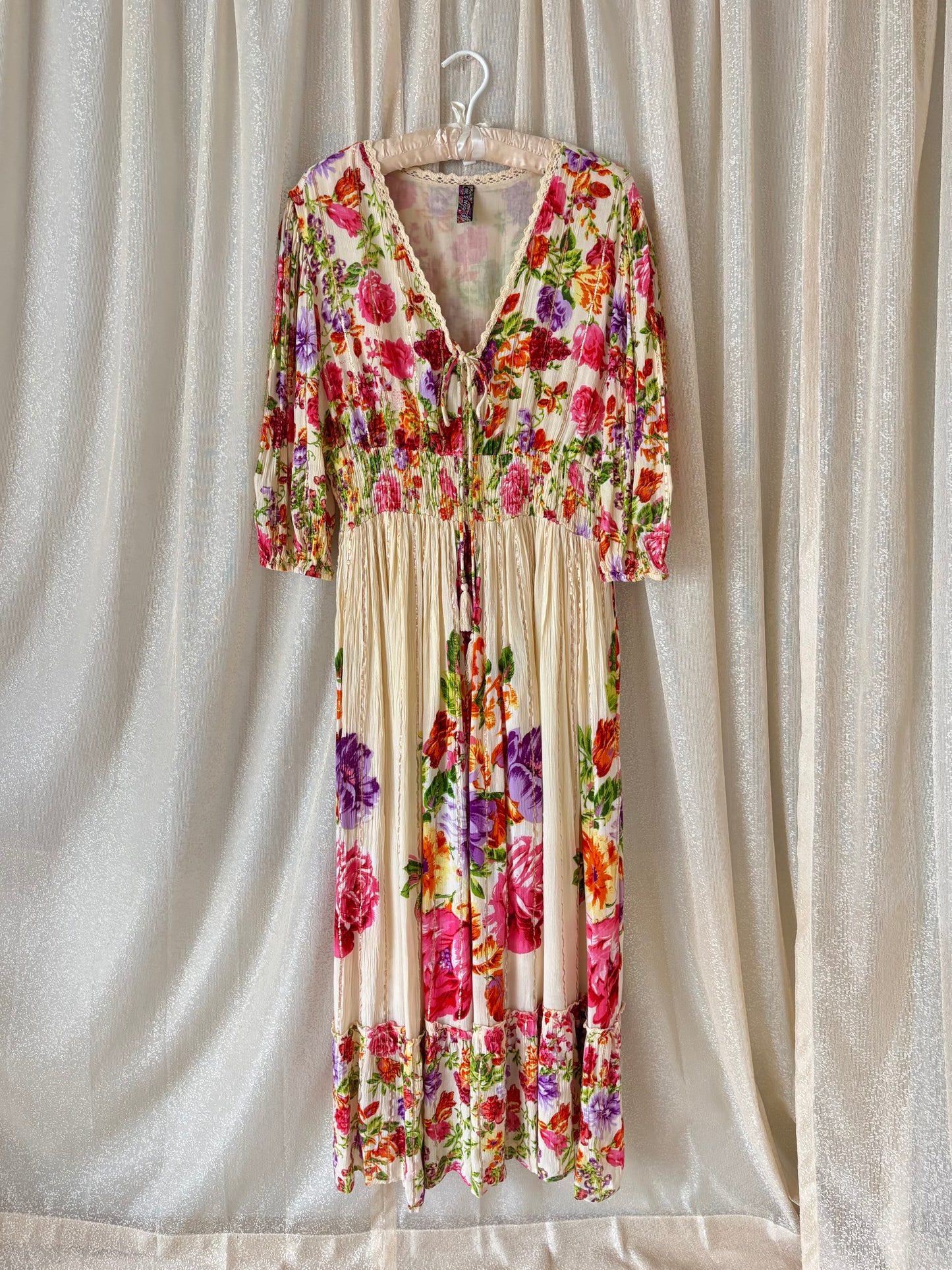 Floral viscose gauze boho maxi dress