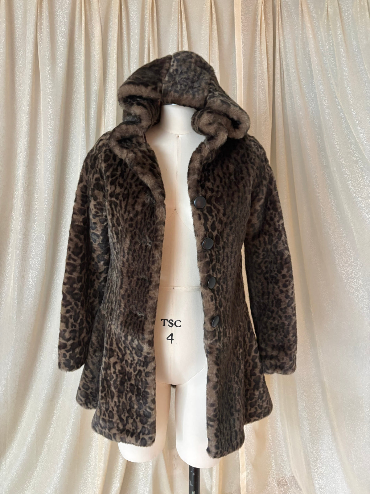 Free People faux fur leopard hooded coat