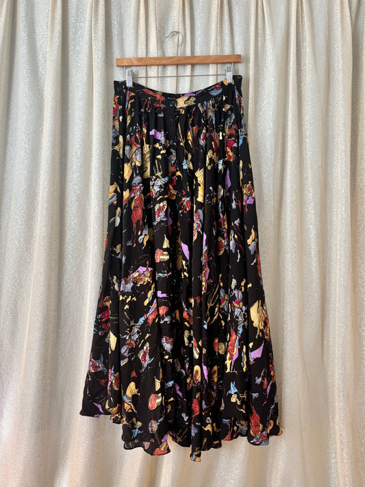 Western print rayon maxi circle skirt
