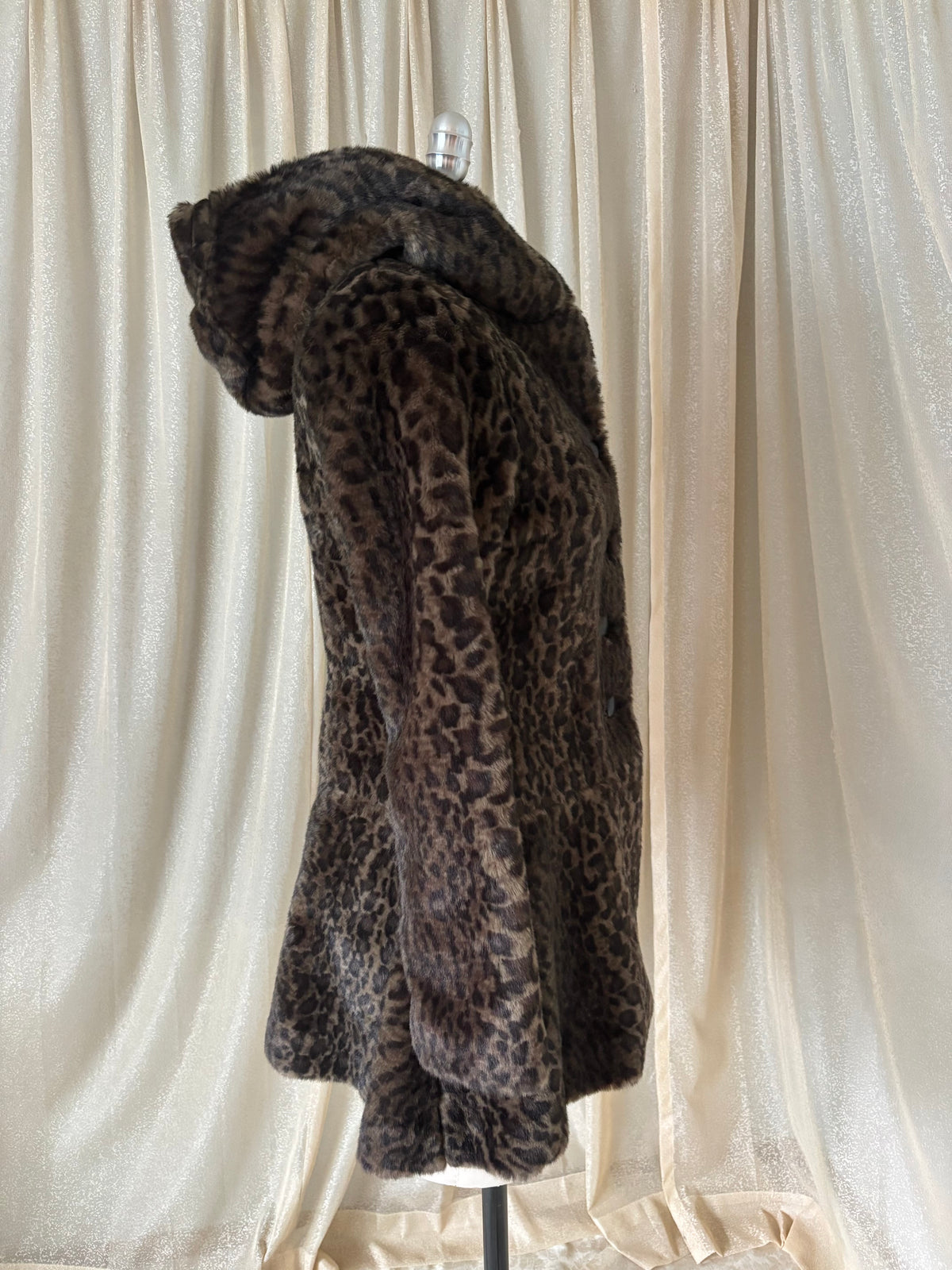 Free People faux fur leopard hooded coat