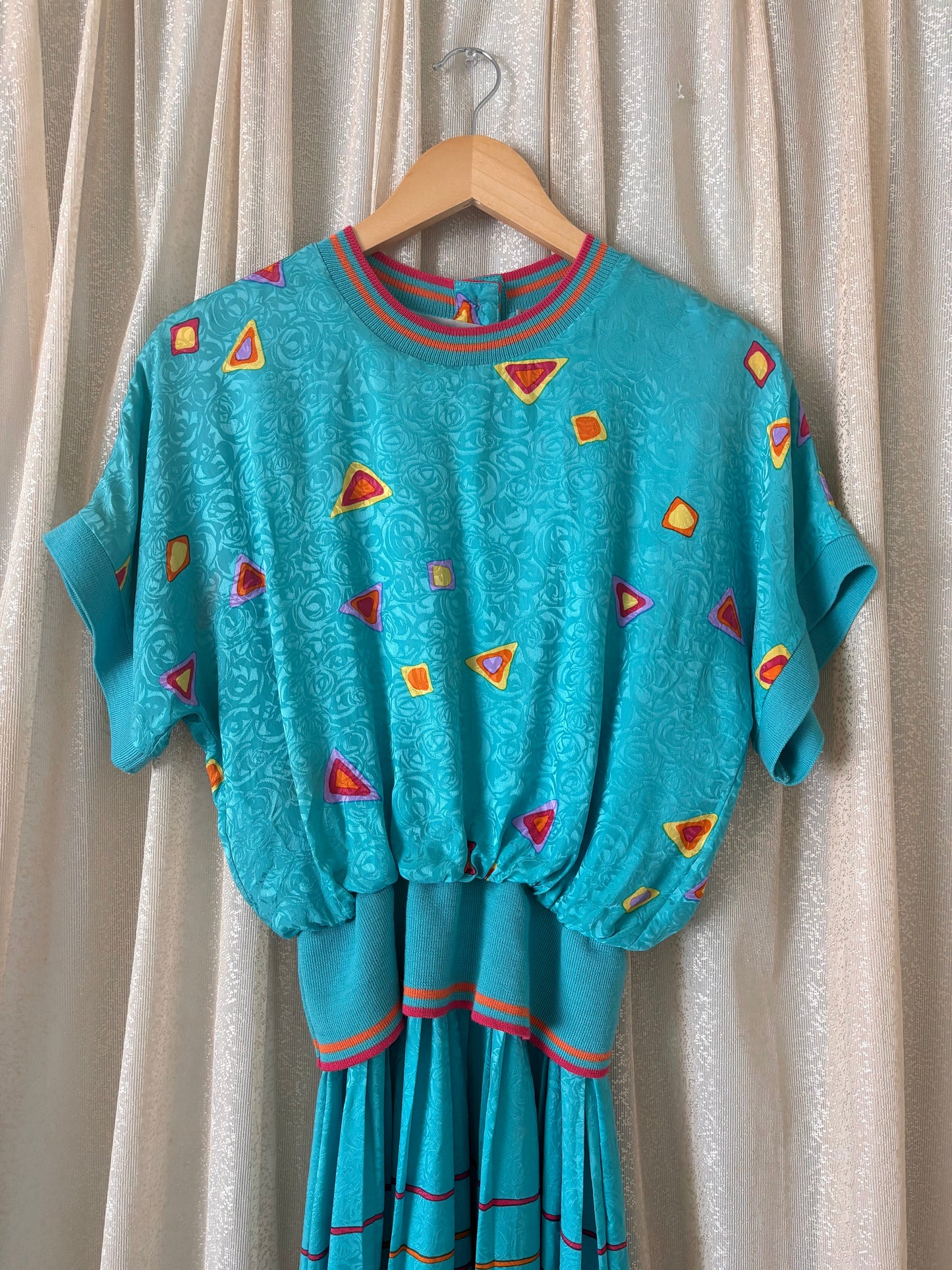 80s Adrianna Papell silk geometric striped dress
