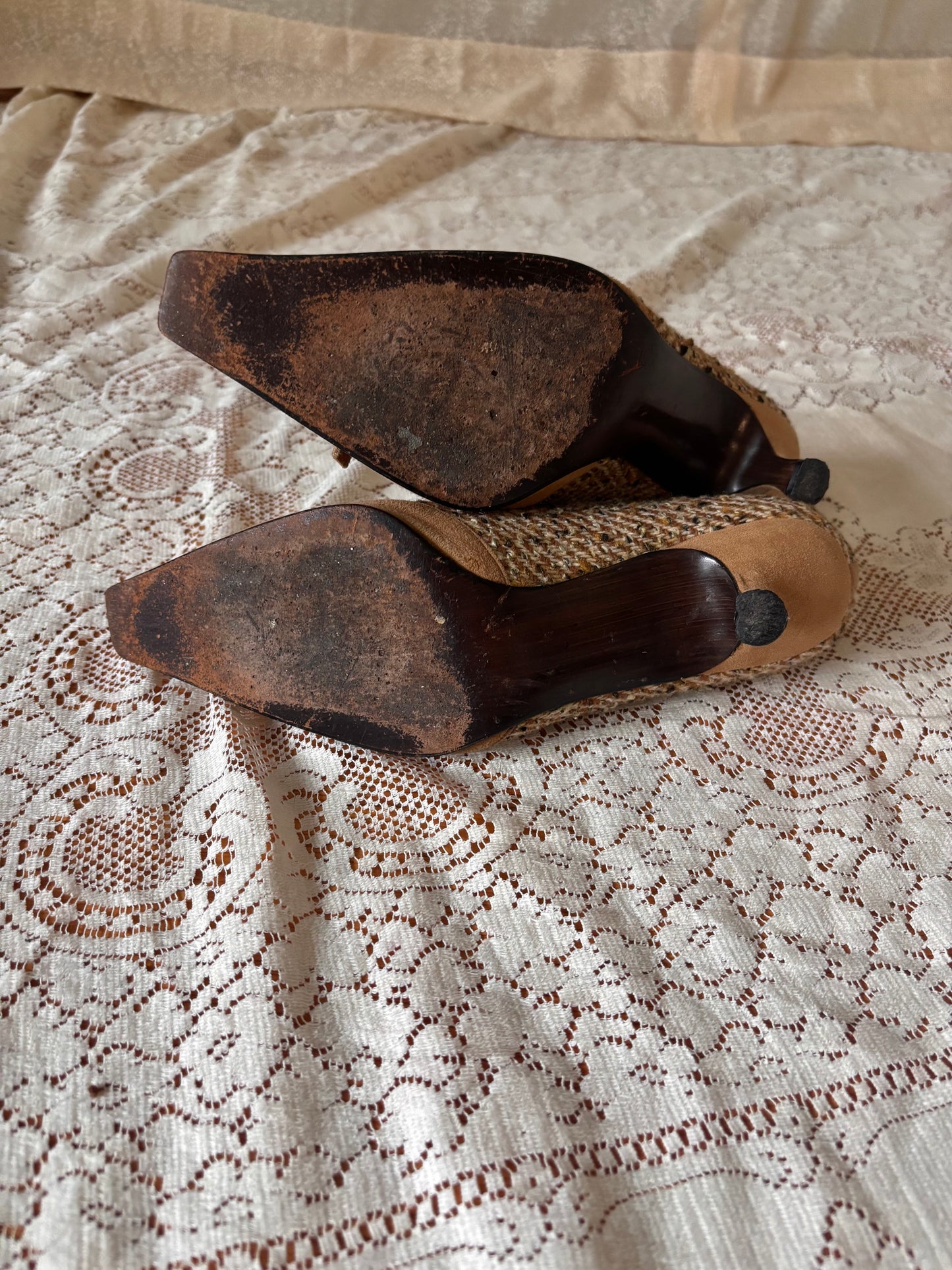 Stuart Weitzman tweed suede kitten heels