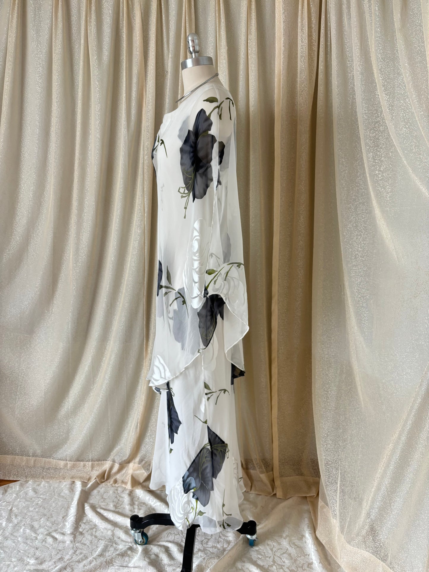 90s floral silk asymmetrical layered dress