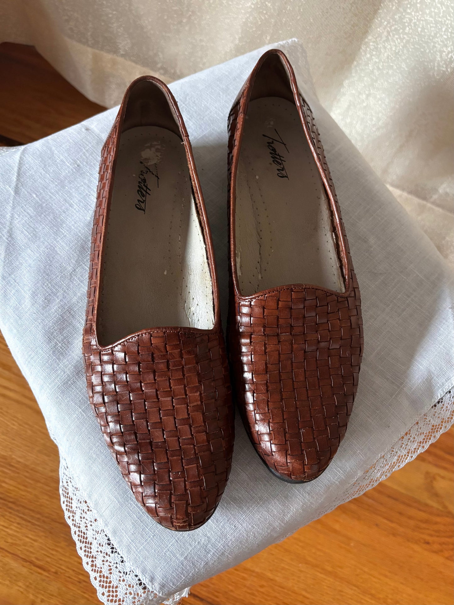 Brown woven leather loafers