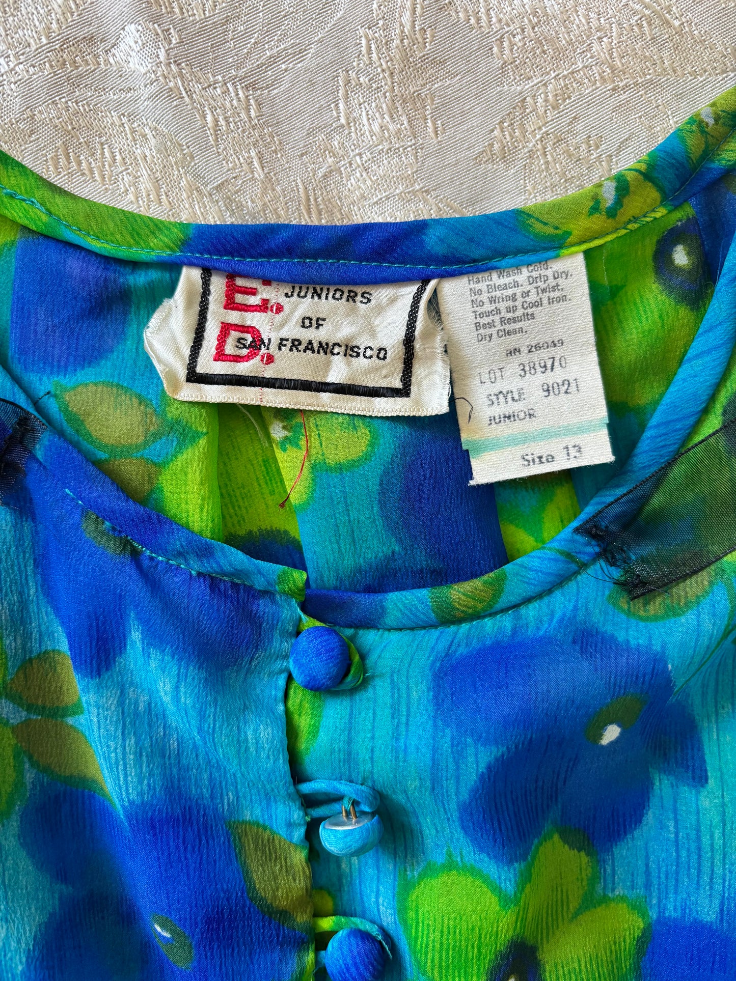 60s sheer floral cropped blouse