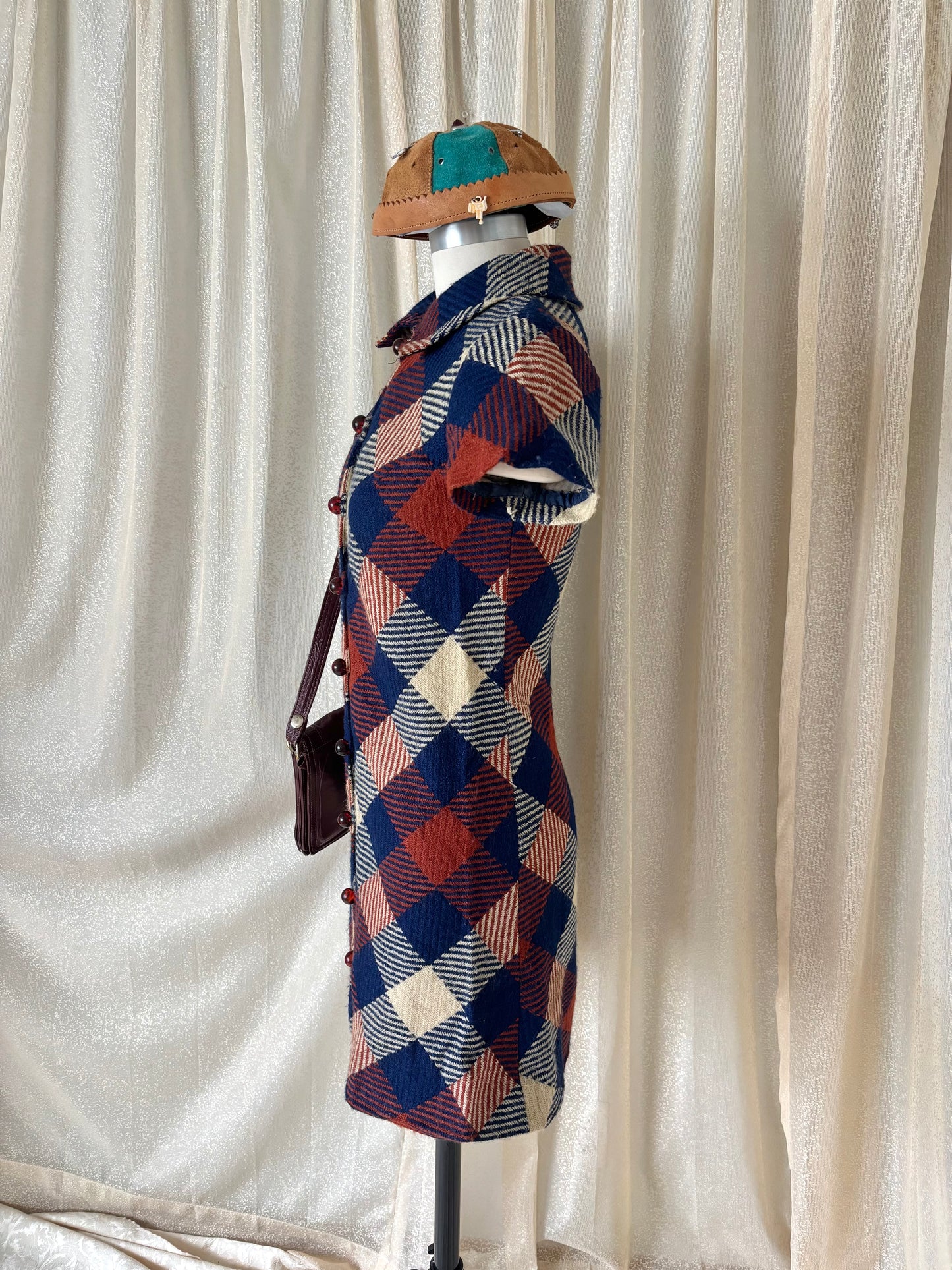 60s mod wool plaid collared dress
