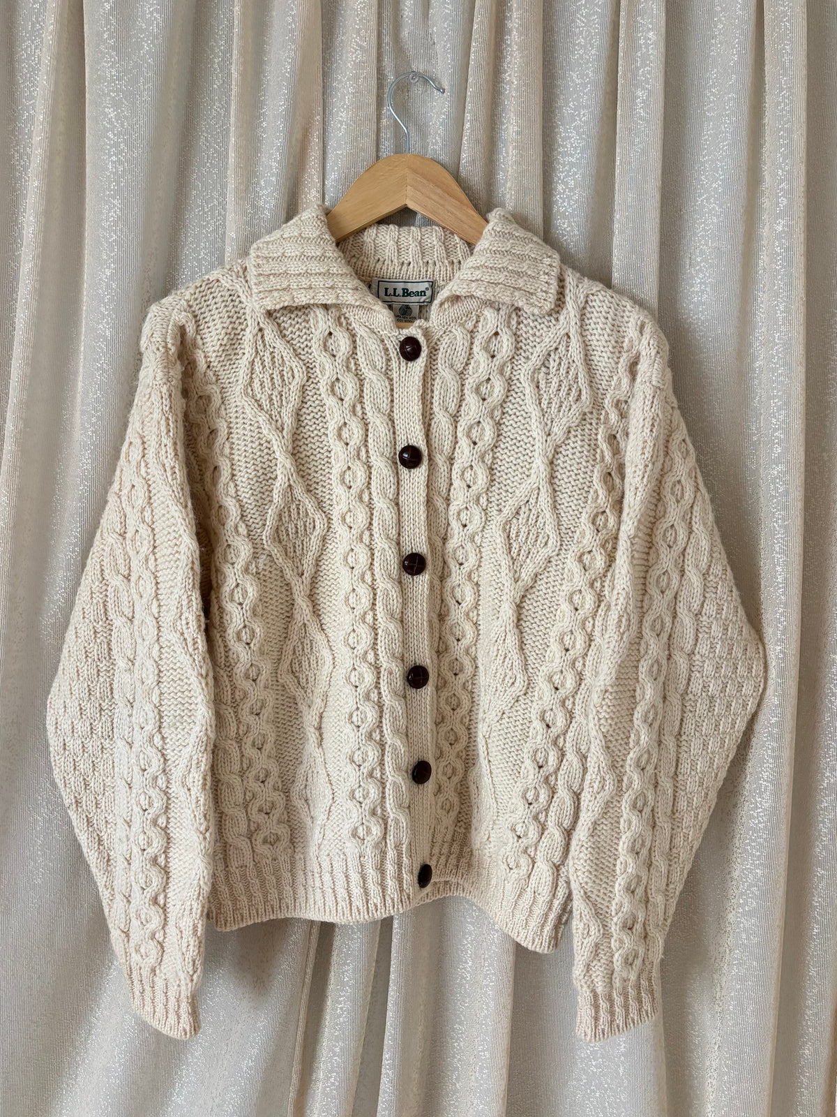 80s L.L.Bean Made in Ireland pure new wool cable knit cardigan